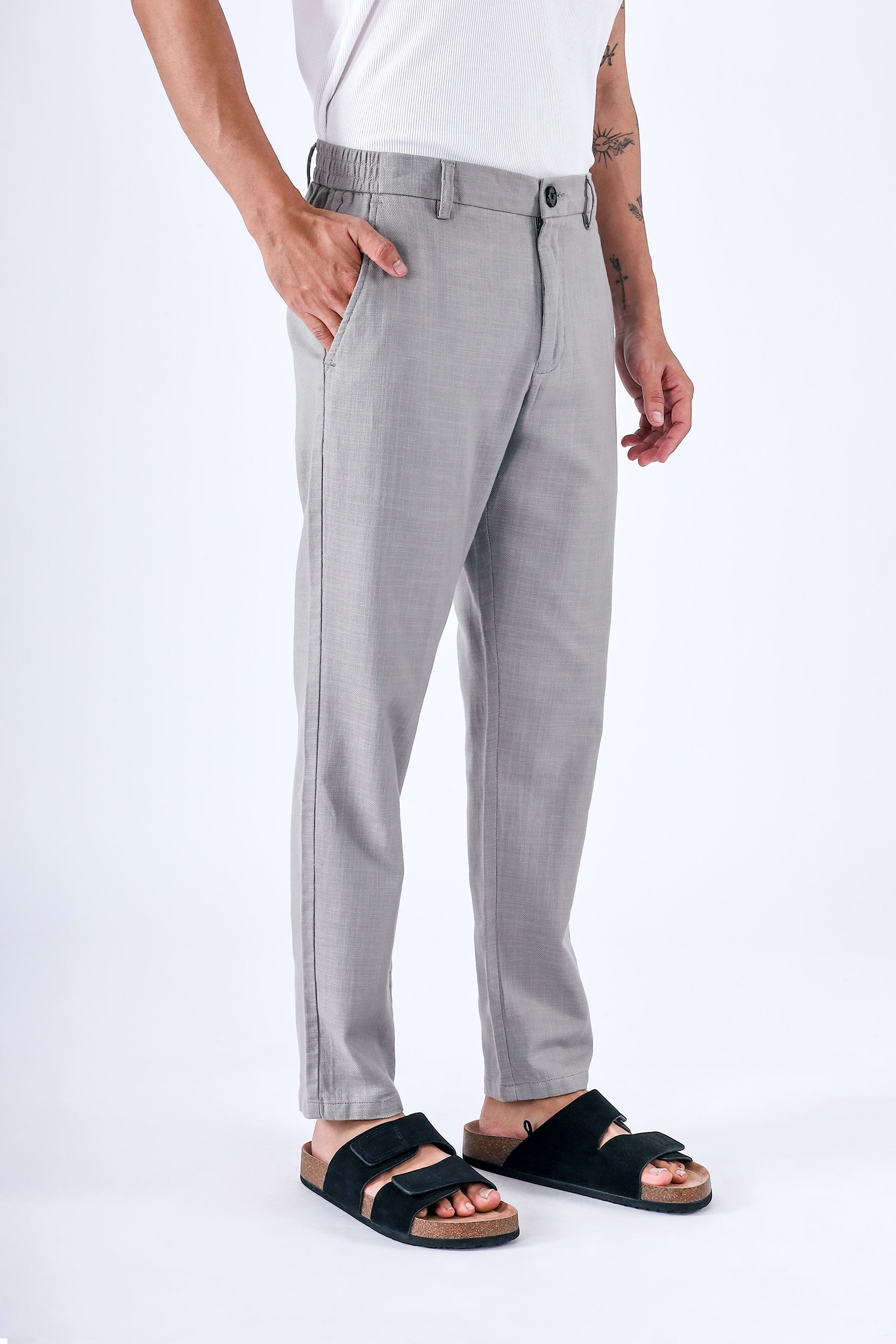 Premium Knitted Tailored Trousers In Grey