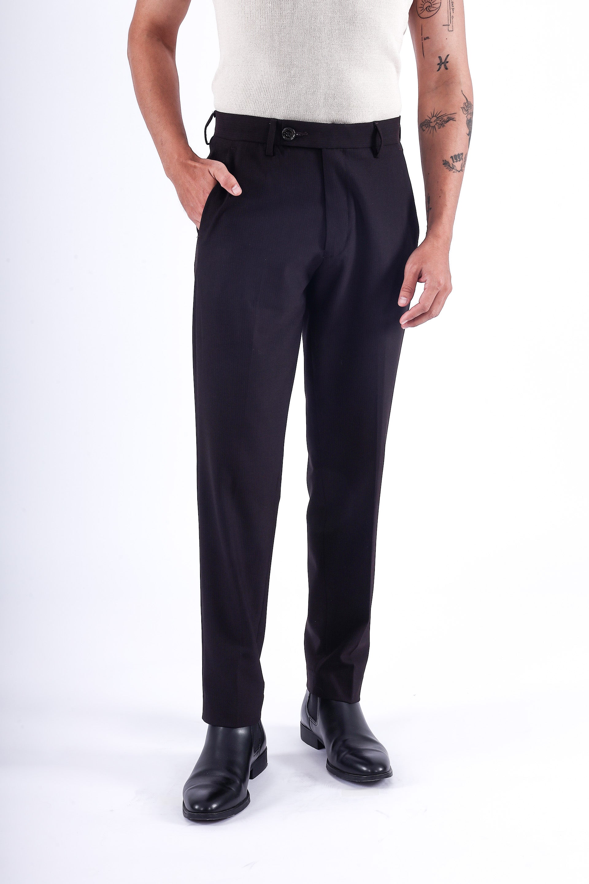 Stretch Easy Striped Formal Pants In Wine
