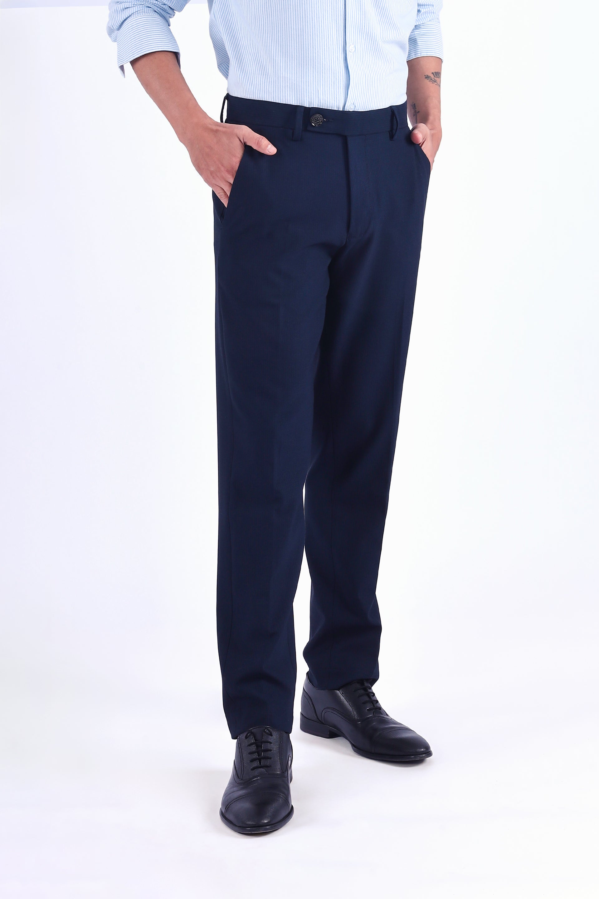 Stretch Easy Striped Formal Pants In Blue