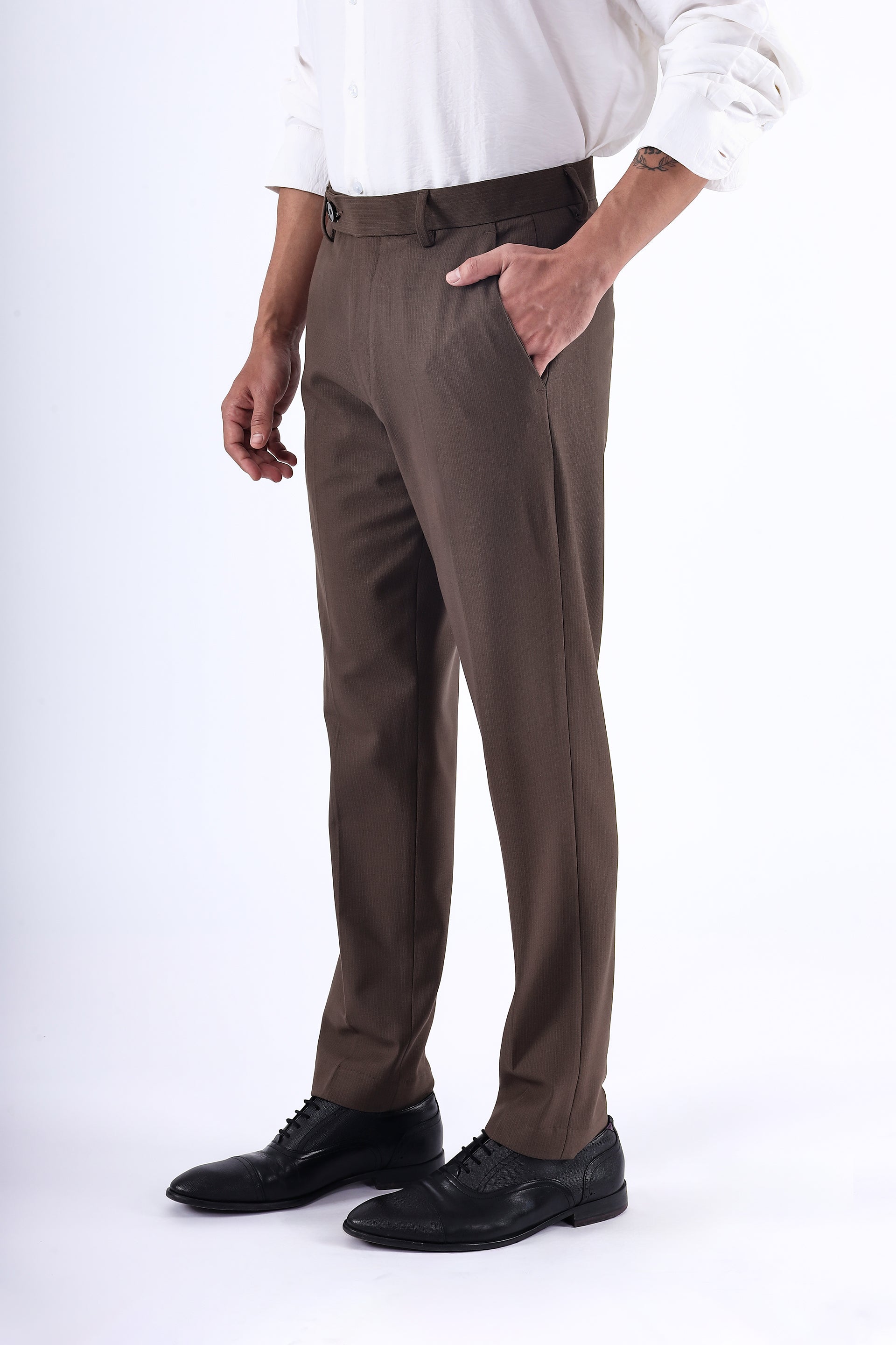 Stretch Easy Striped Formal Pants In Brown