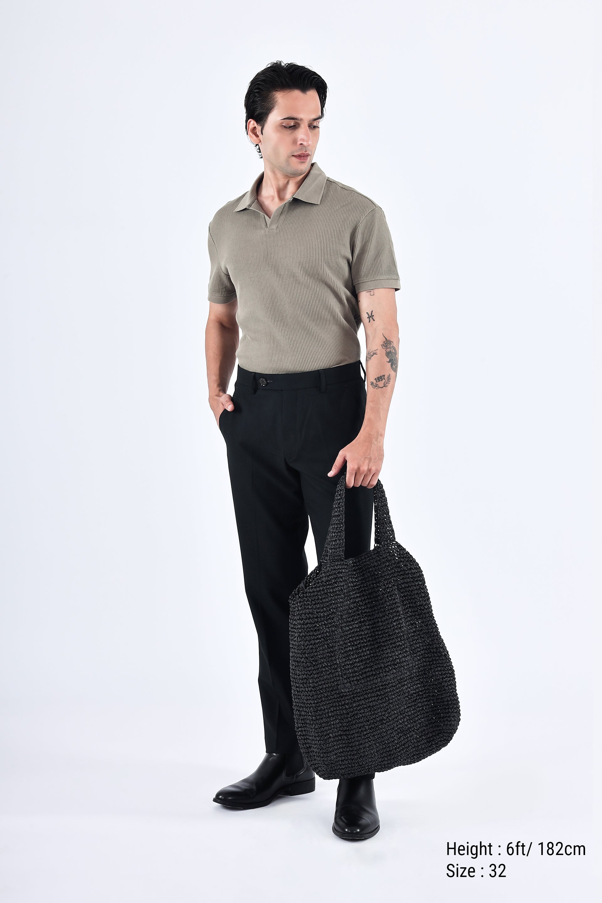 Stretch Easy Striped Formal Pants In Green
