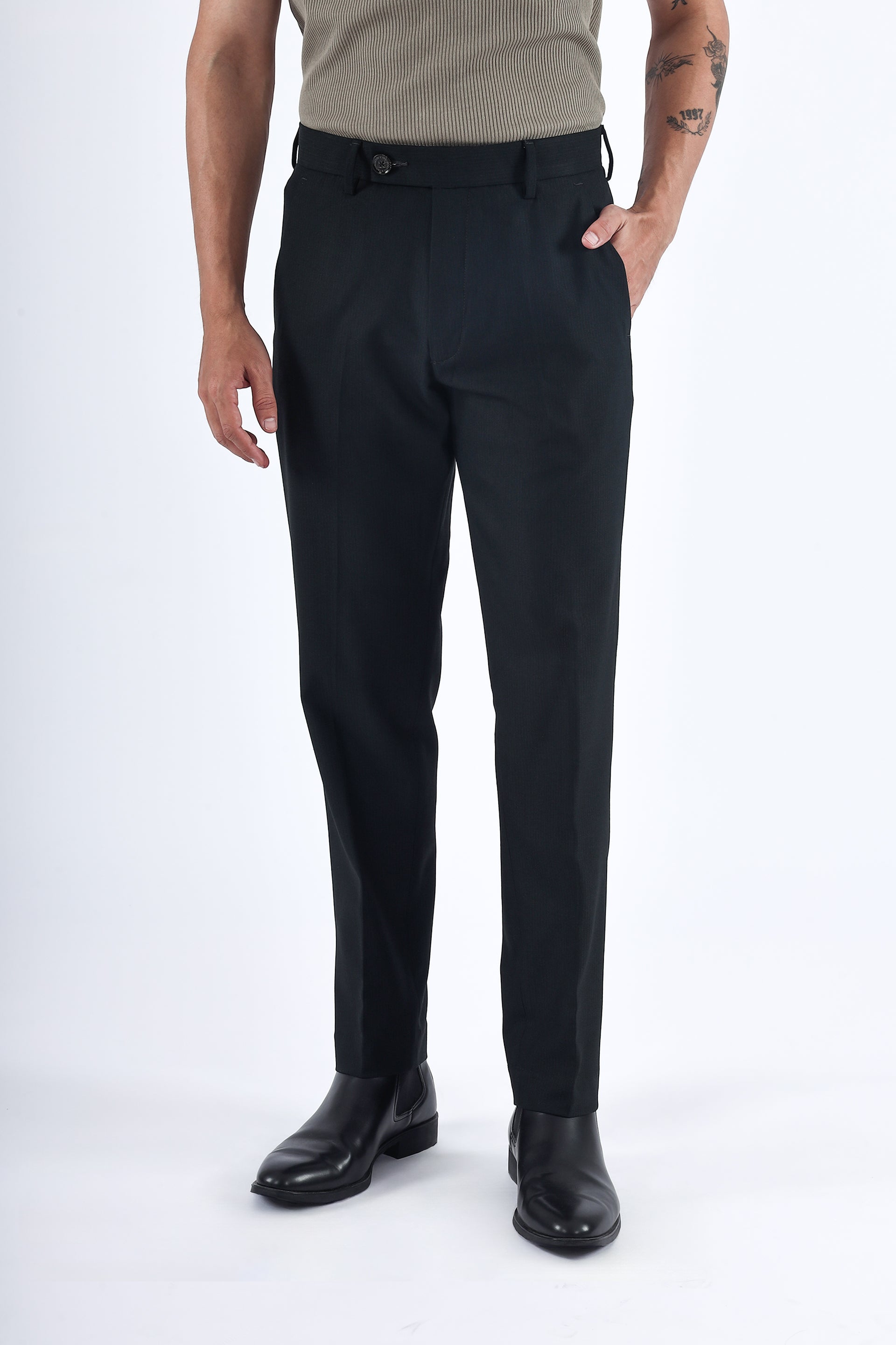 Stretch Easy Striped Formal Pants In Green