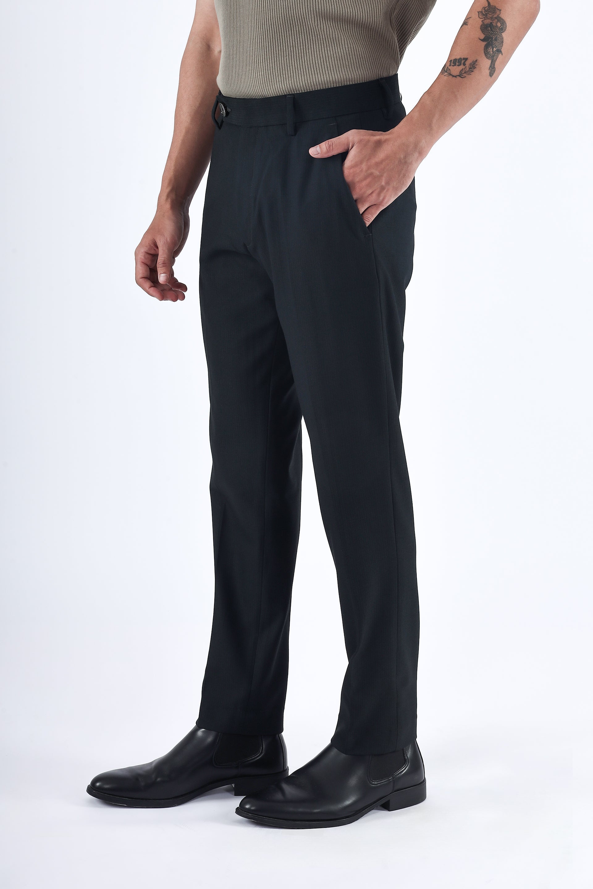 Stretch Easy Striped Formal Pants In Green