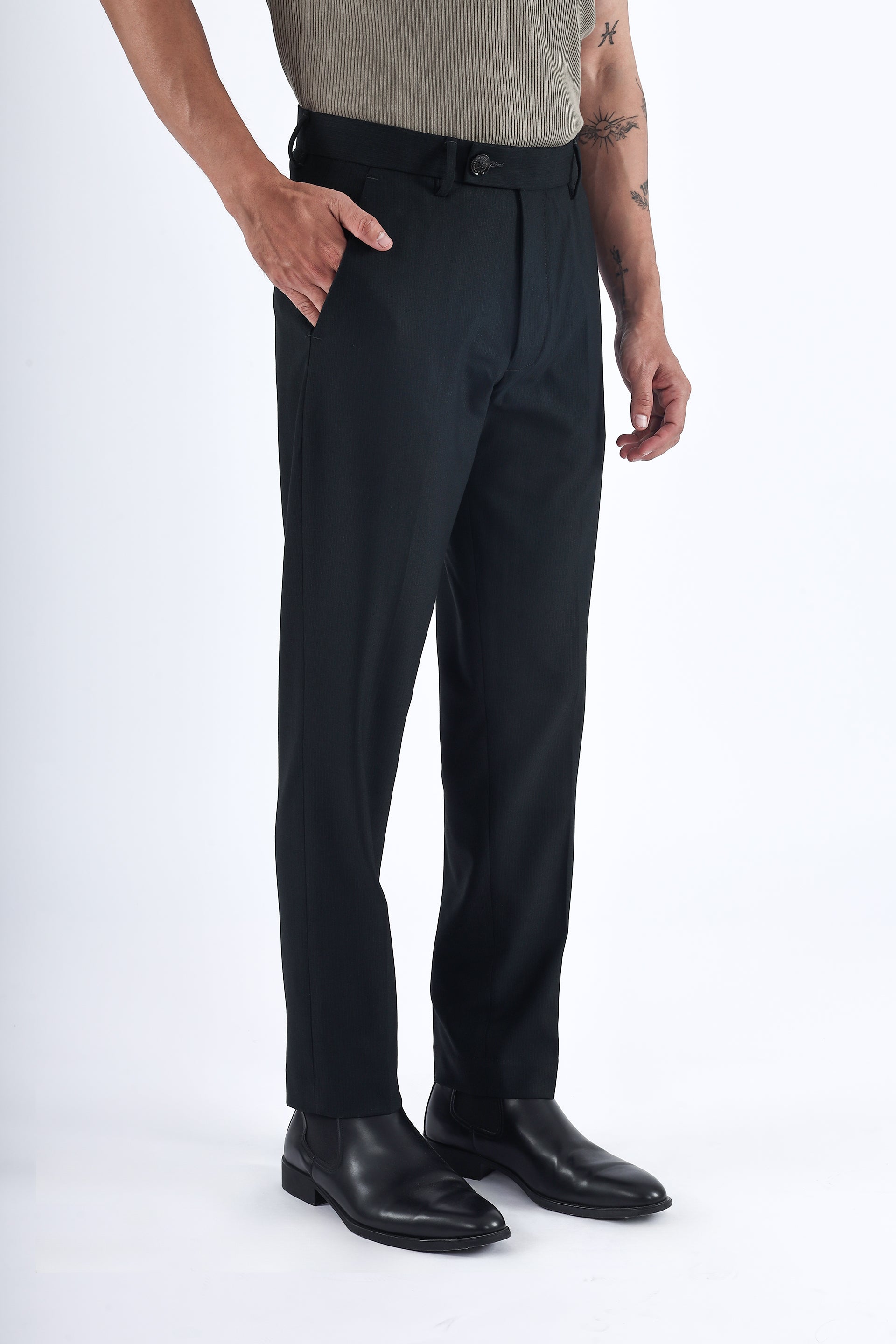 Stretch Easy Striped Formal Pants In Green
