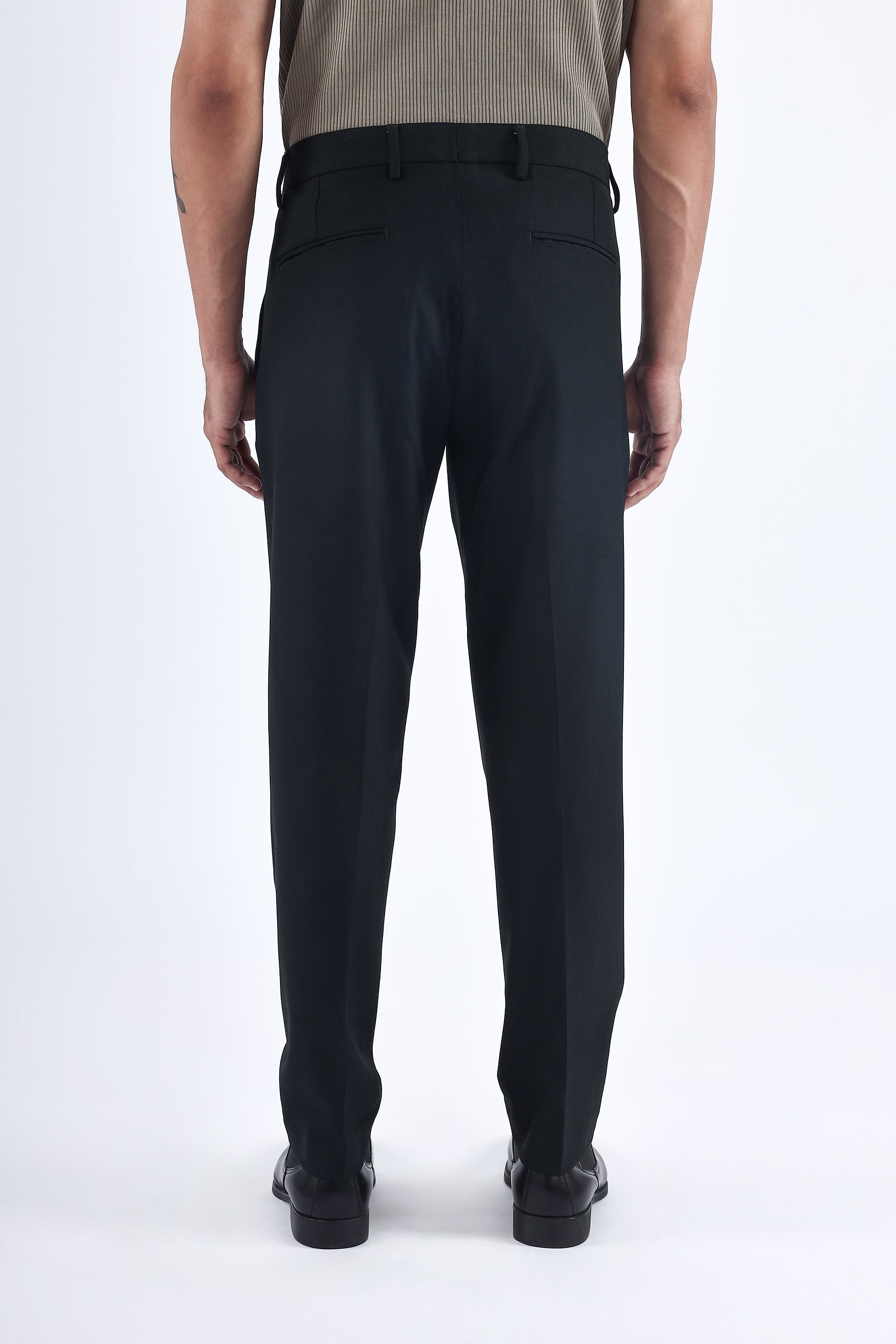 Stretch Easy Striped Formal Pants In Green