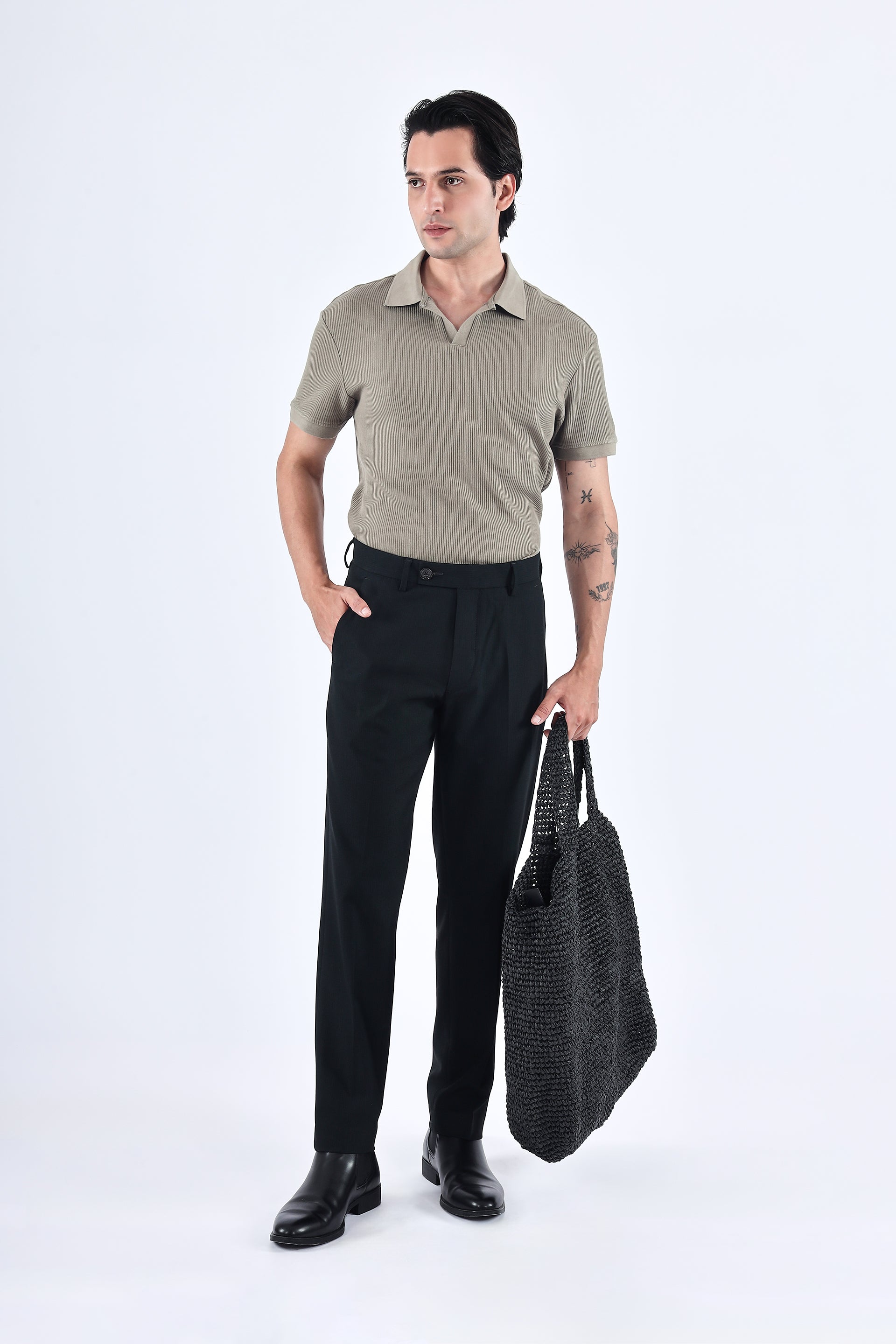 Stretch Easy Striped Formal Pants In Green