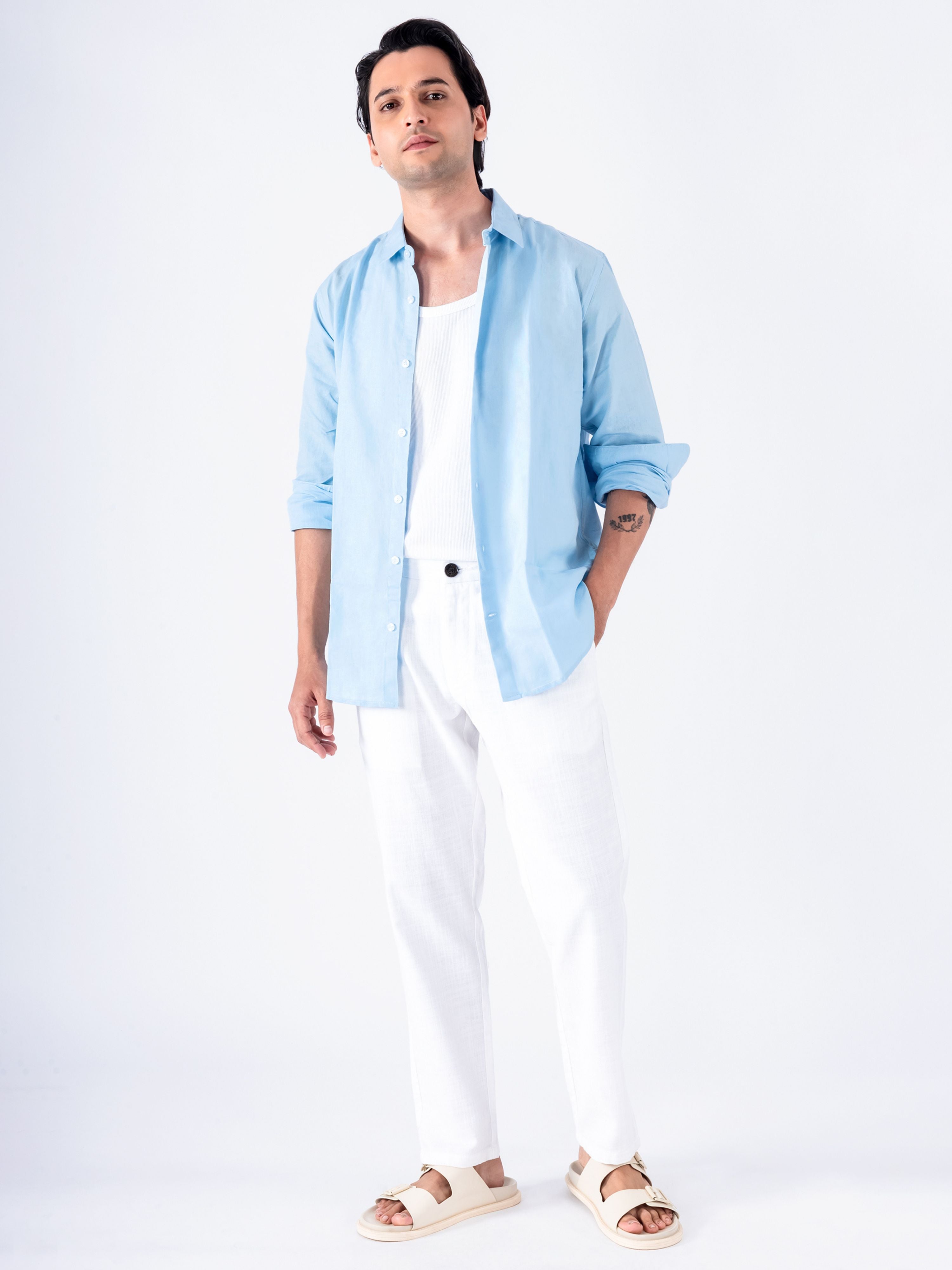 Premium Knitted Tailored Trousers In White