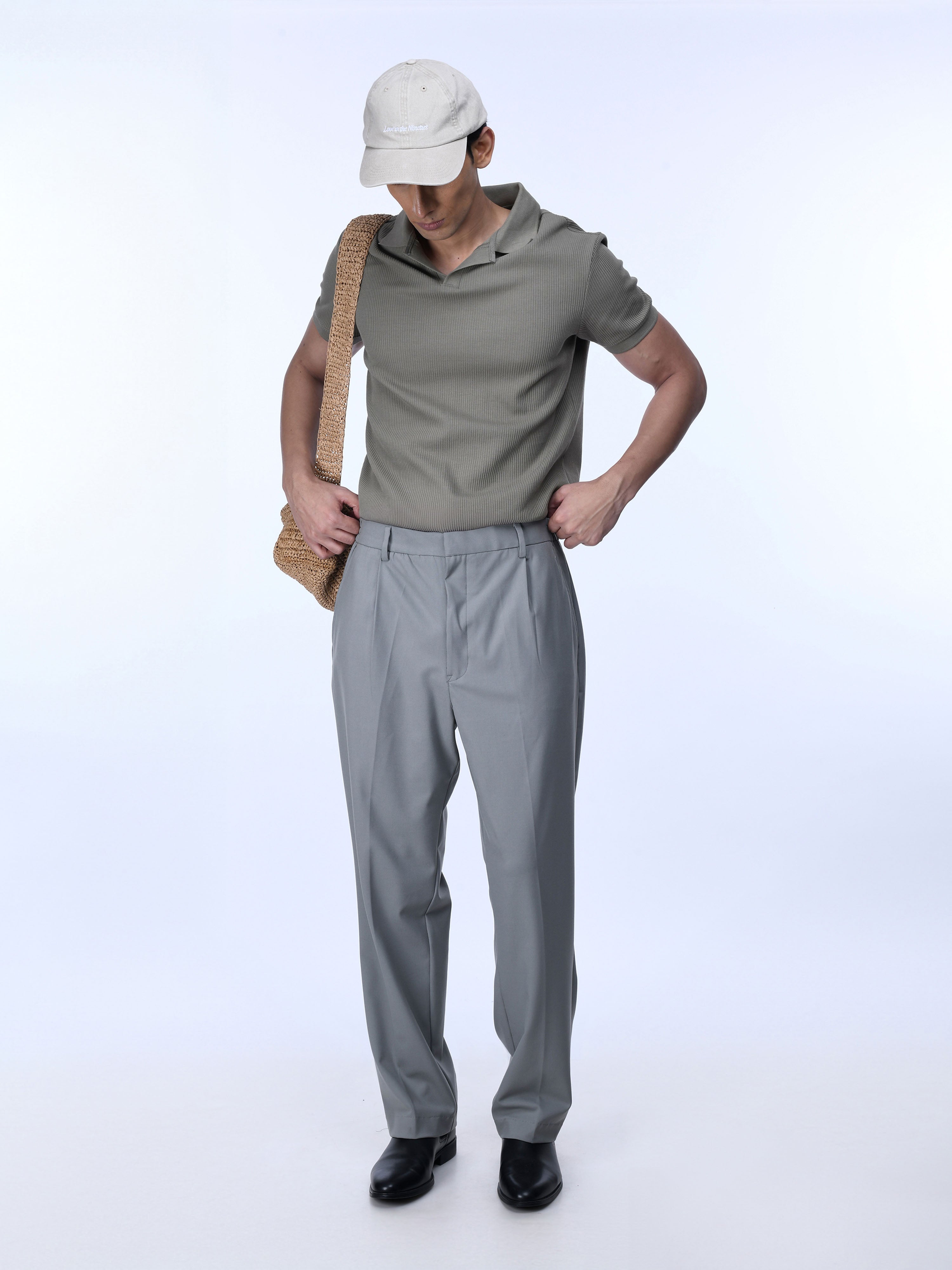 Mens Soft Light Grey Relaxed Trousers