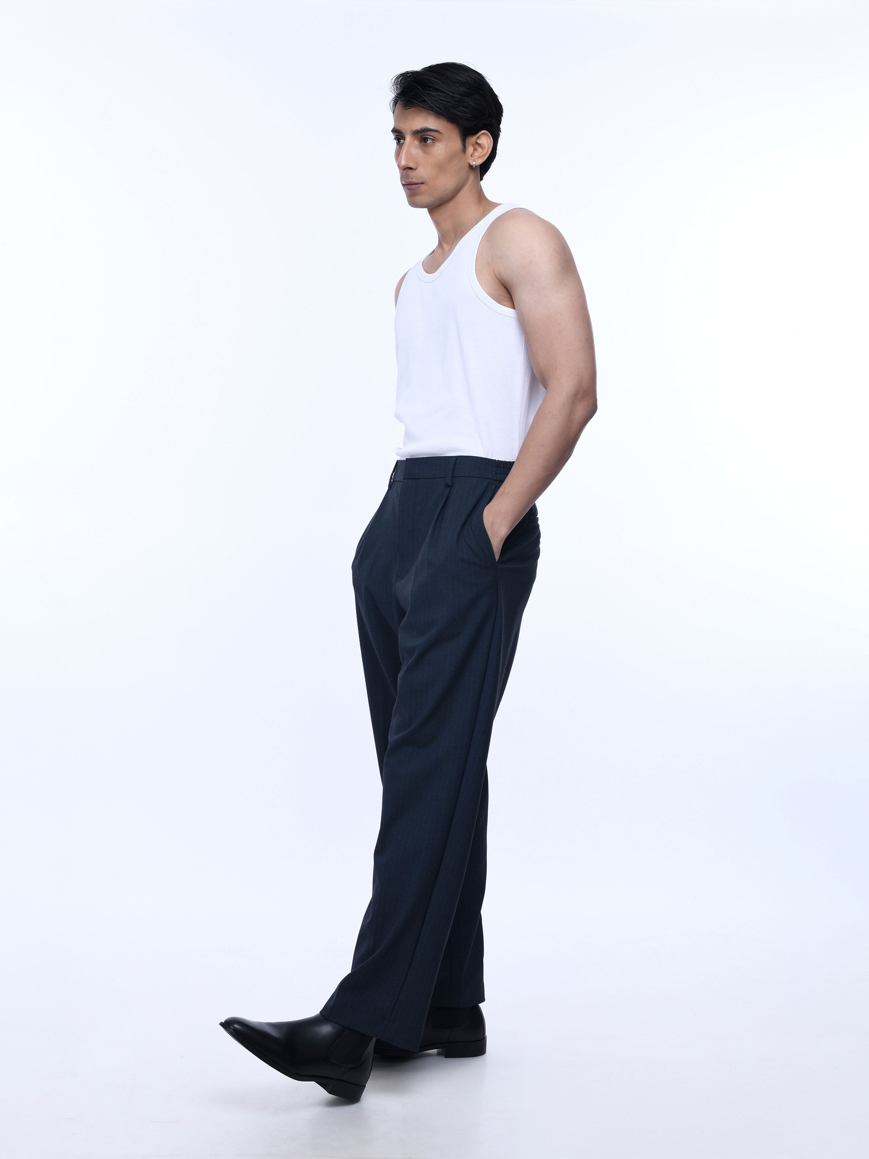 Soft Miracle Navy Striped Relaxed Pants