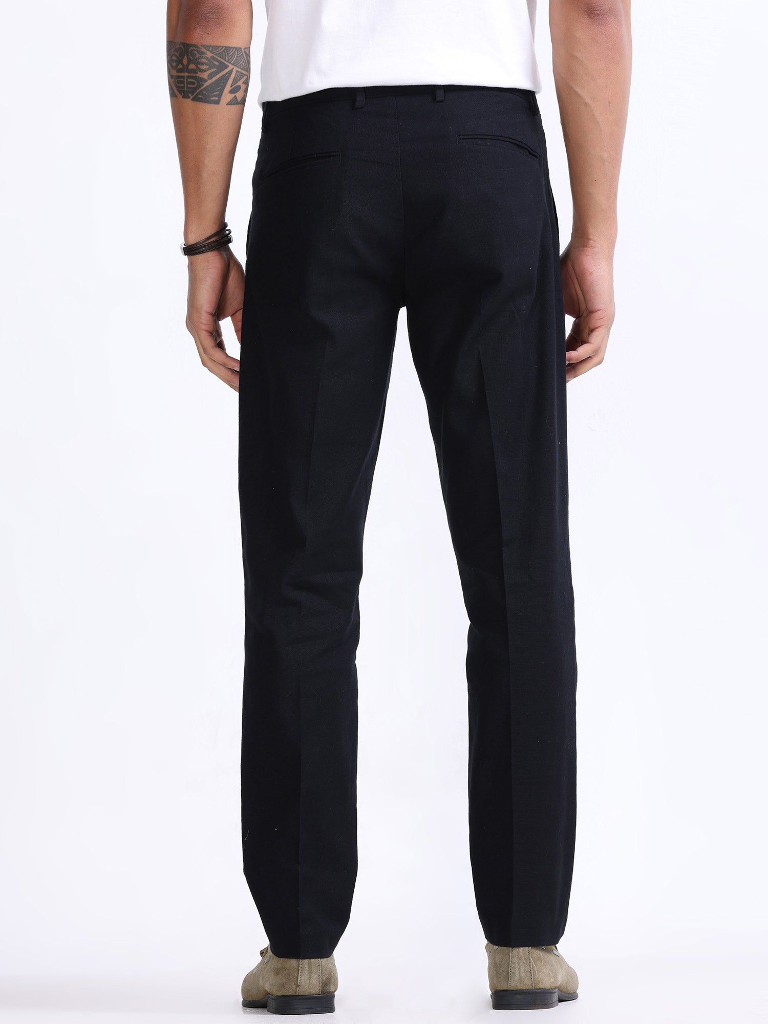 Raw Slub Black Pleated Pant mens black linen trousers 