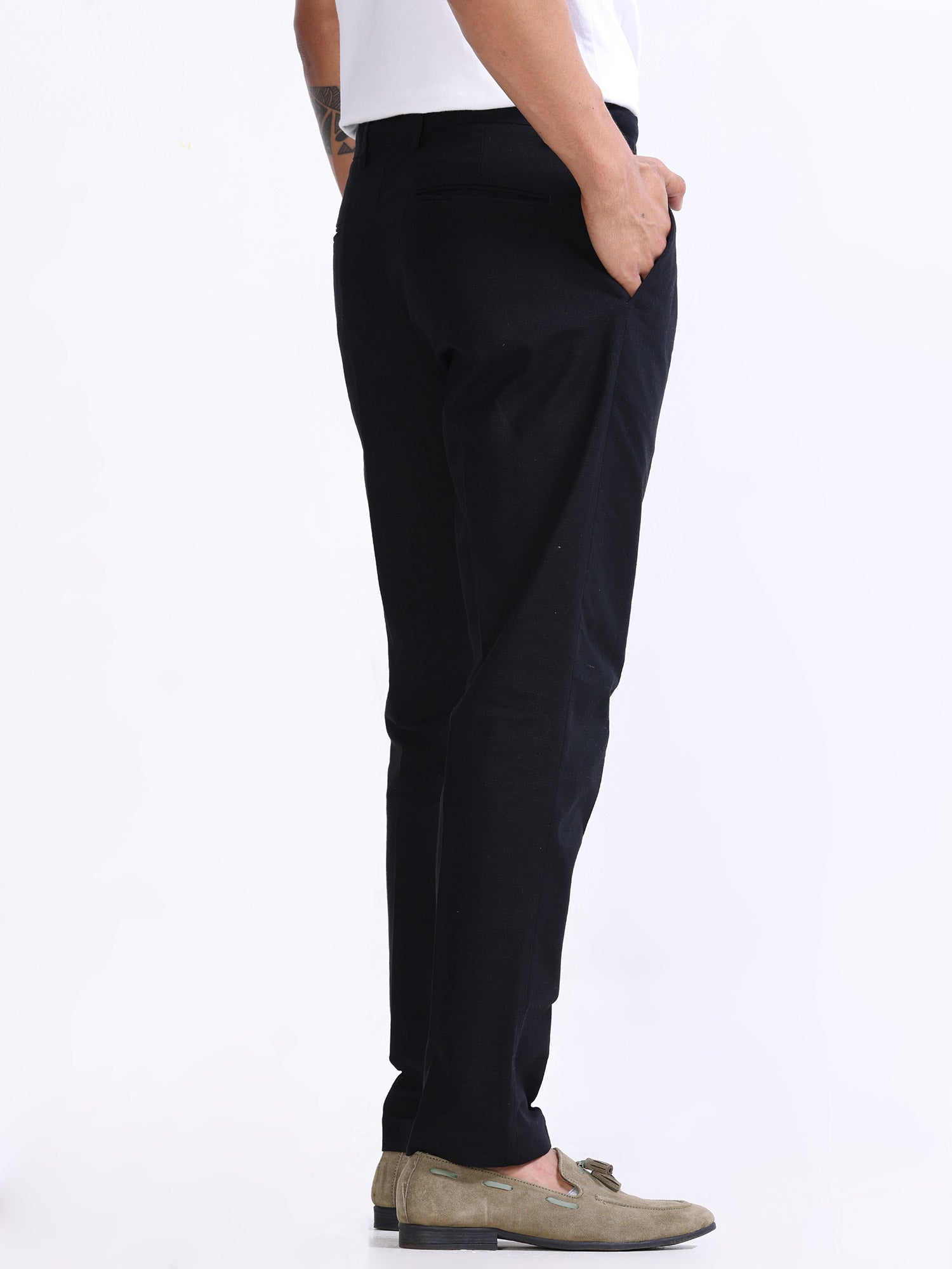 Raw Slub Black Pleated Pant mens black linen trousers 