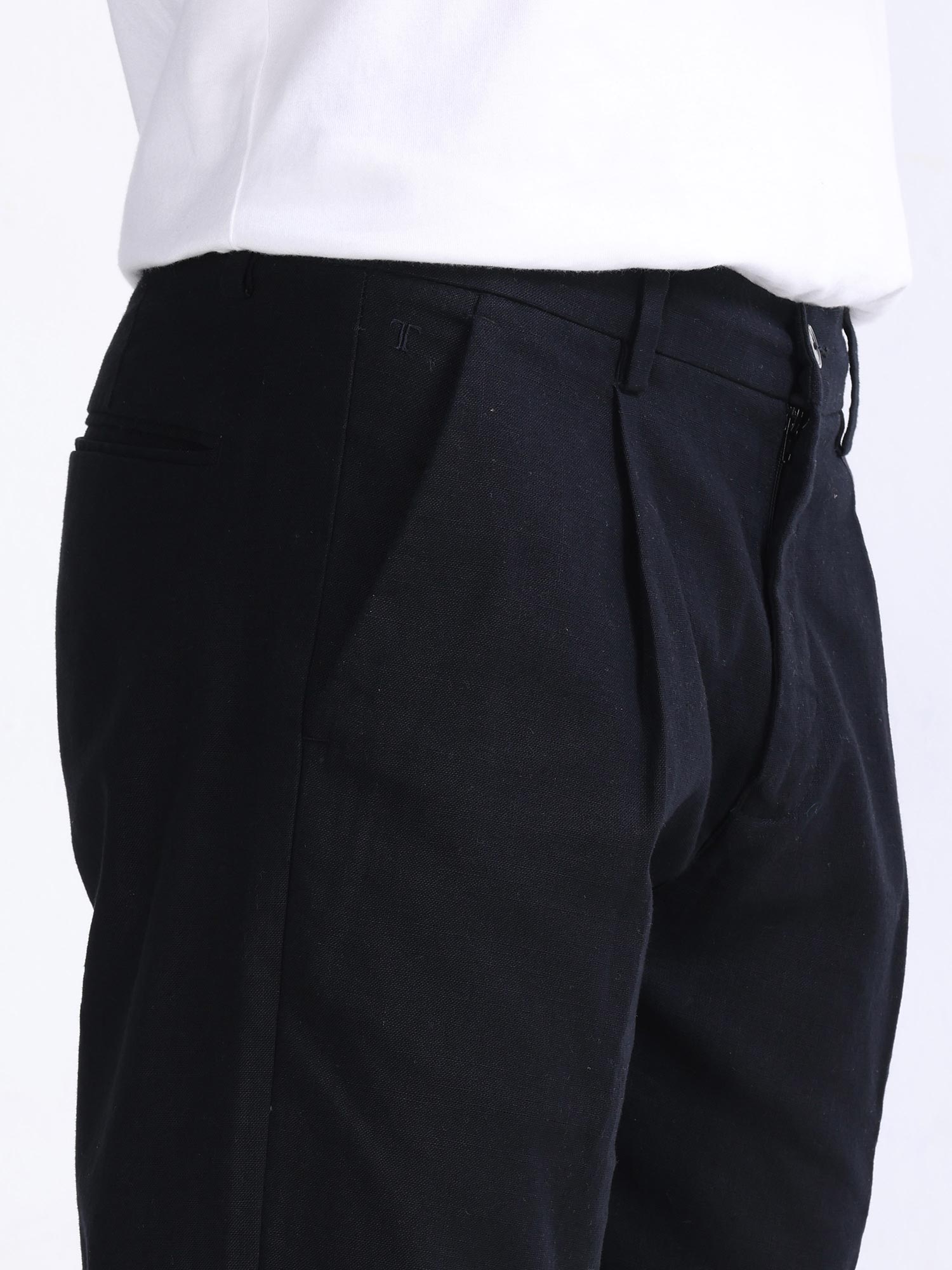 Raw Slub Black Pleated Pant mens black linen trousers 