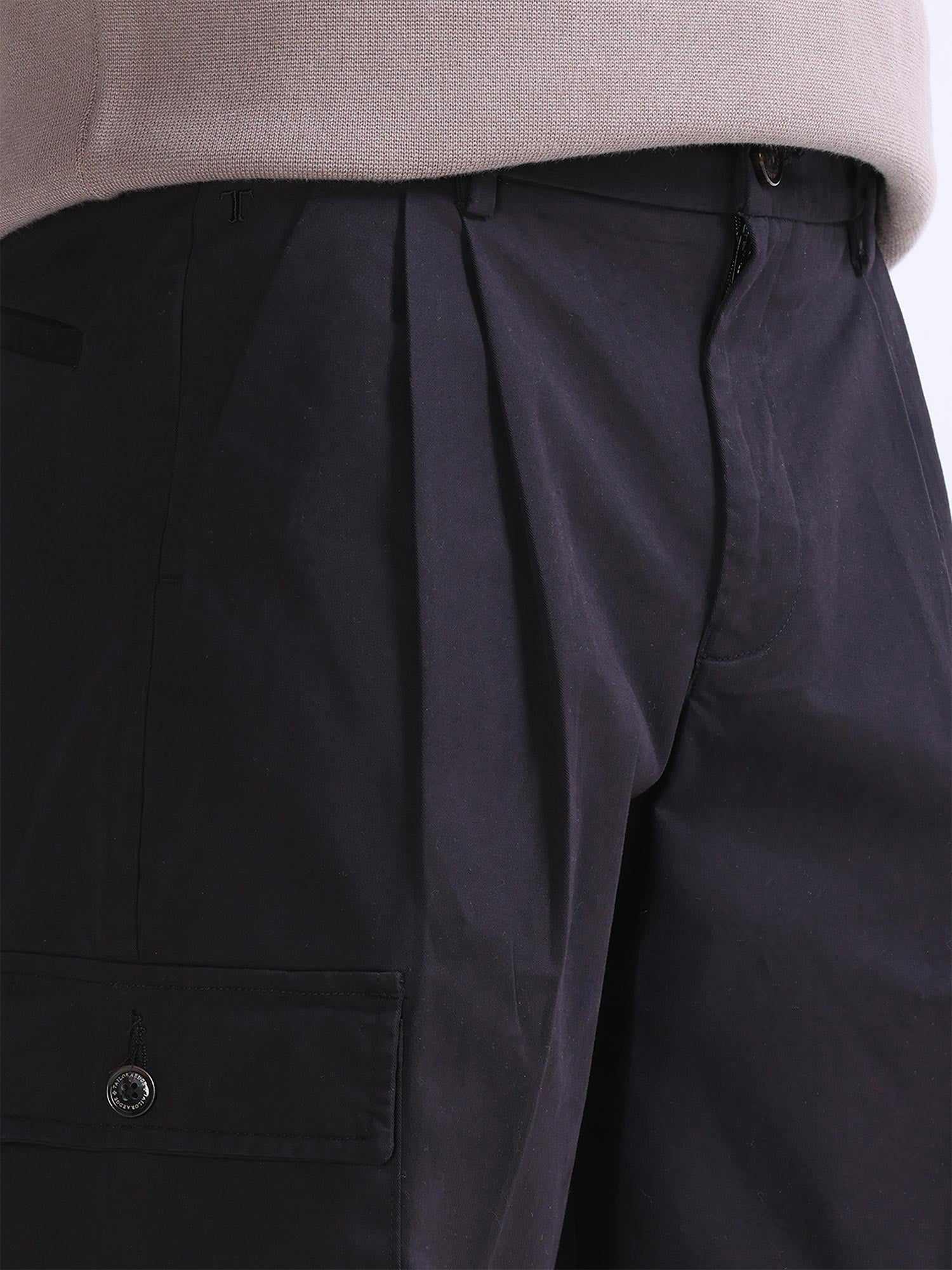 Milano Double Pleated Black Relaxed Cargo