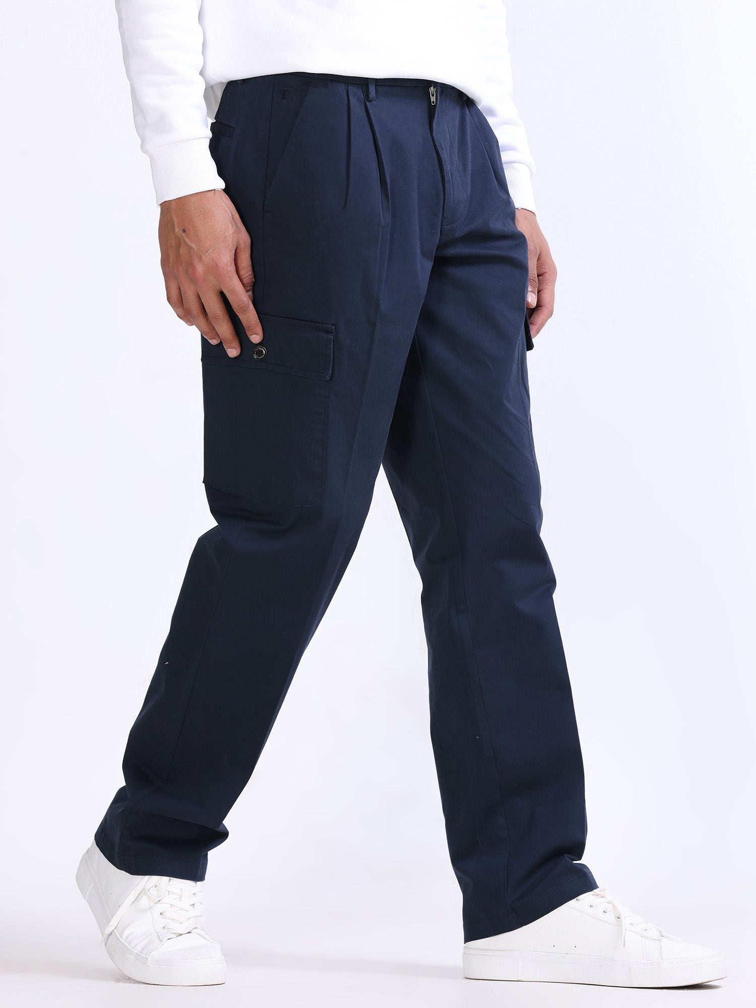 Milano Double Pleated Navy Relaxed Cargo