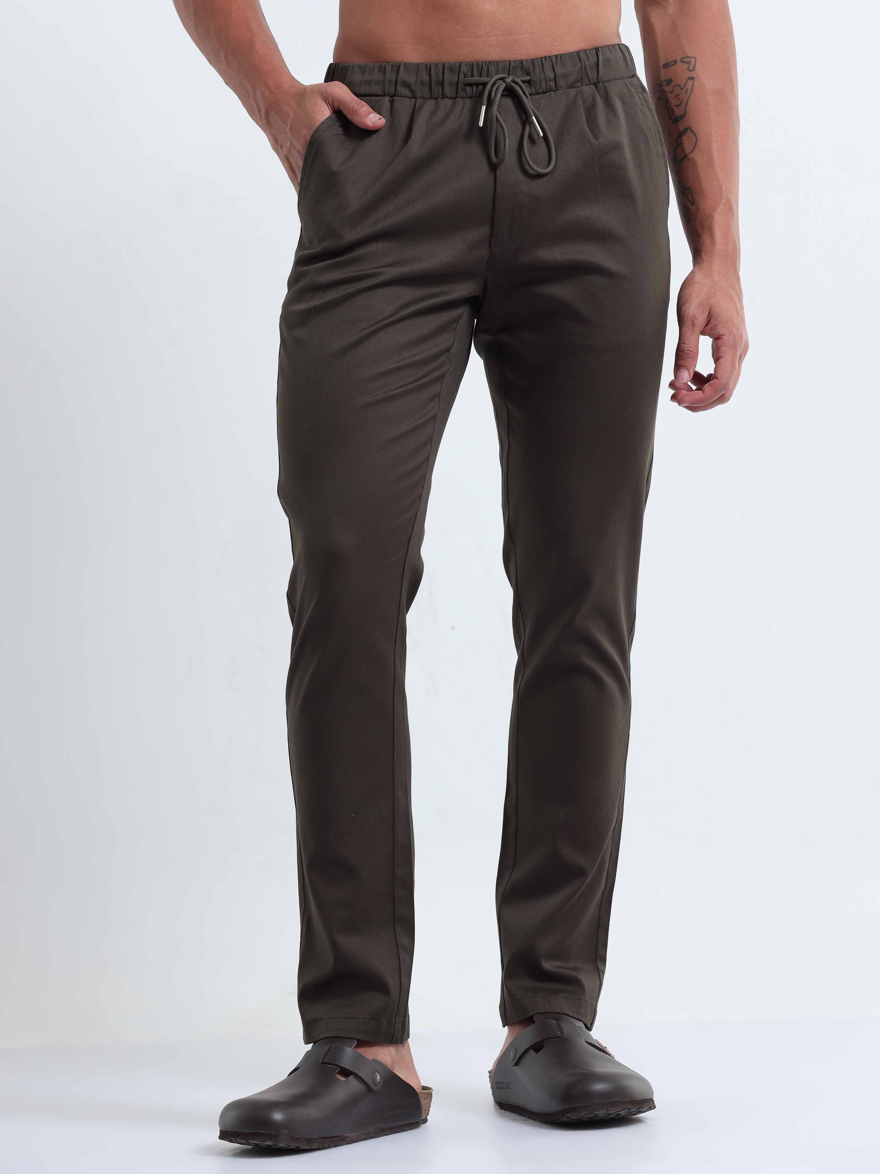 Rich Cotton Olive Ankle Pant for Men