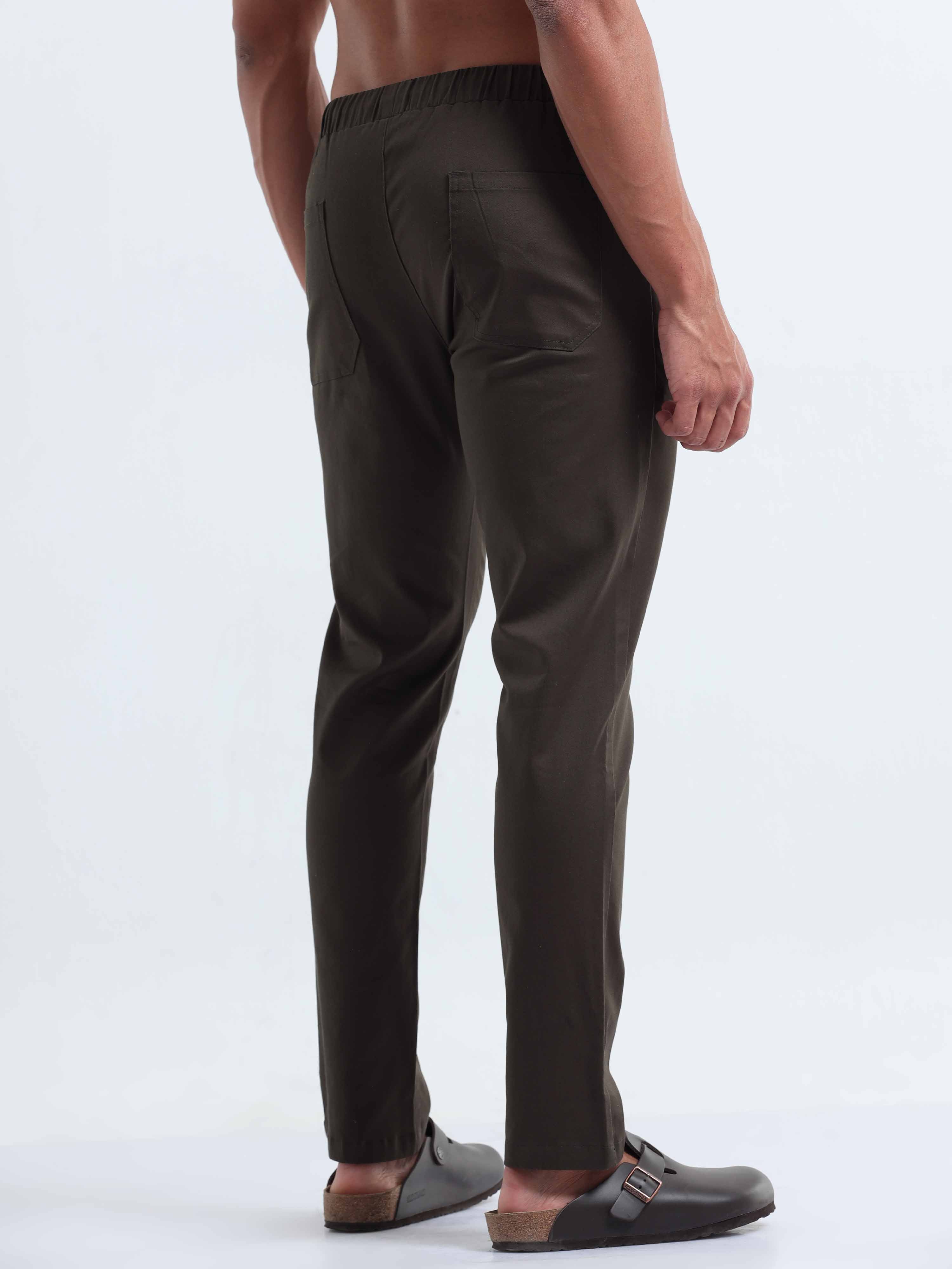 Rich Cotton Olive Ankle Pant for Men