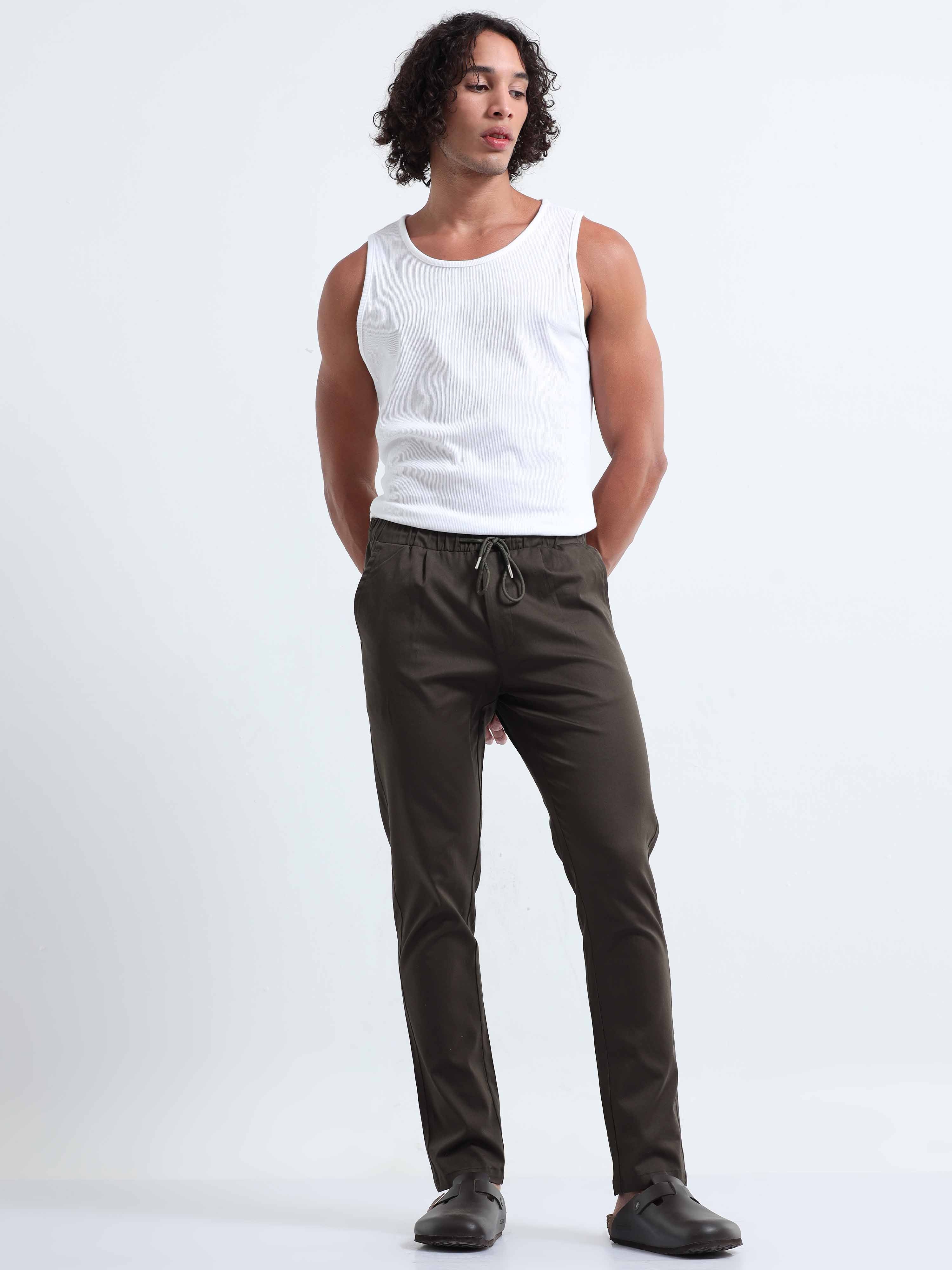 Rich Cotton Olive Ankle Pant for Men