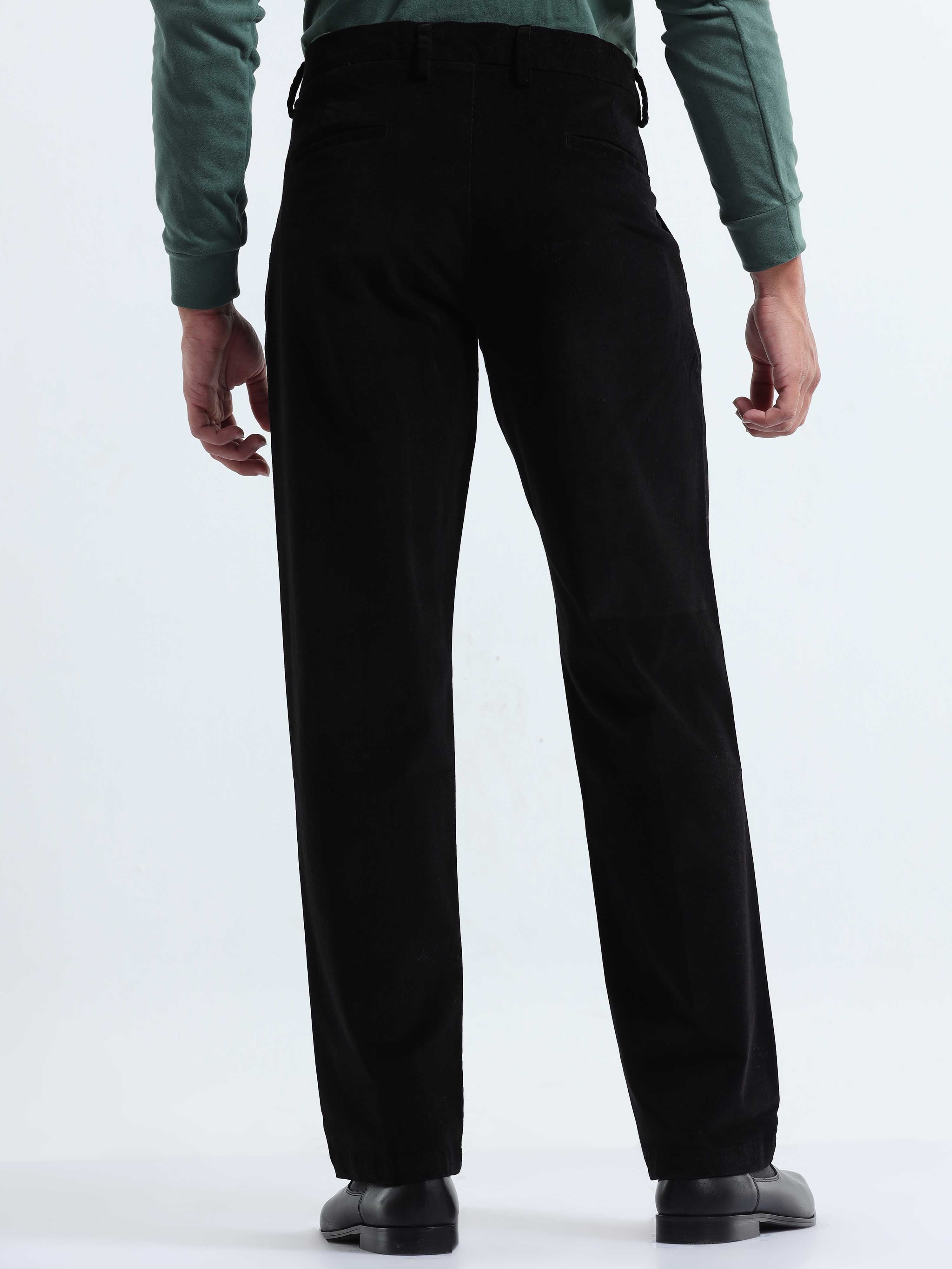 Relaxed Fit Mens Black Corduroy Pants