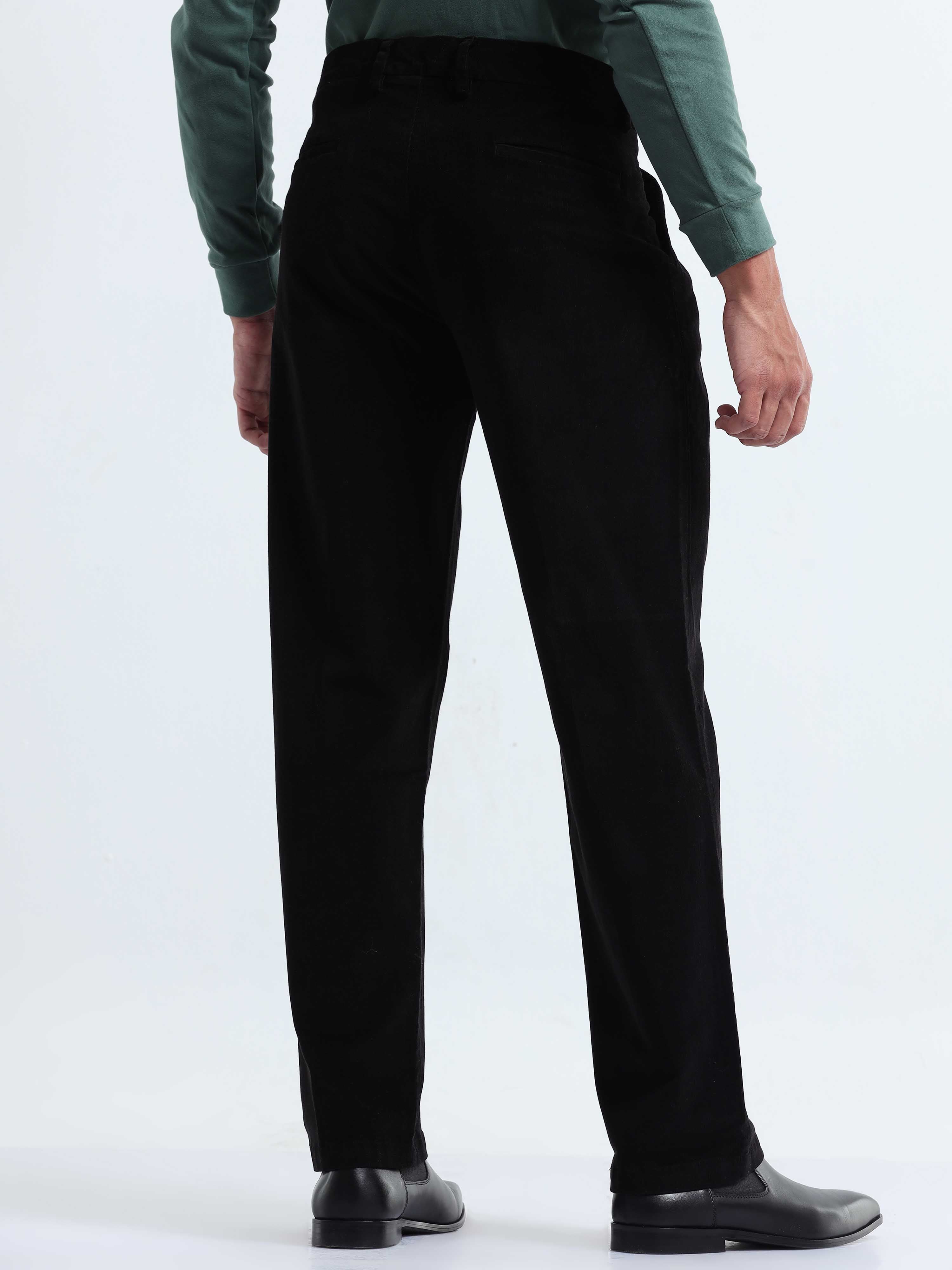 Relaxed Fit Mens Black Corduroy Pants