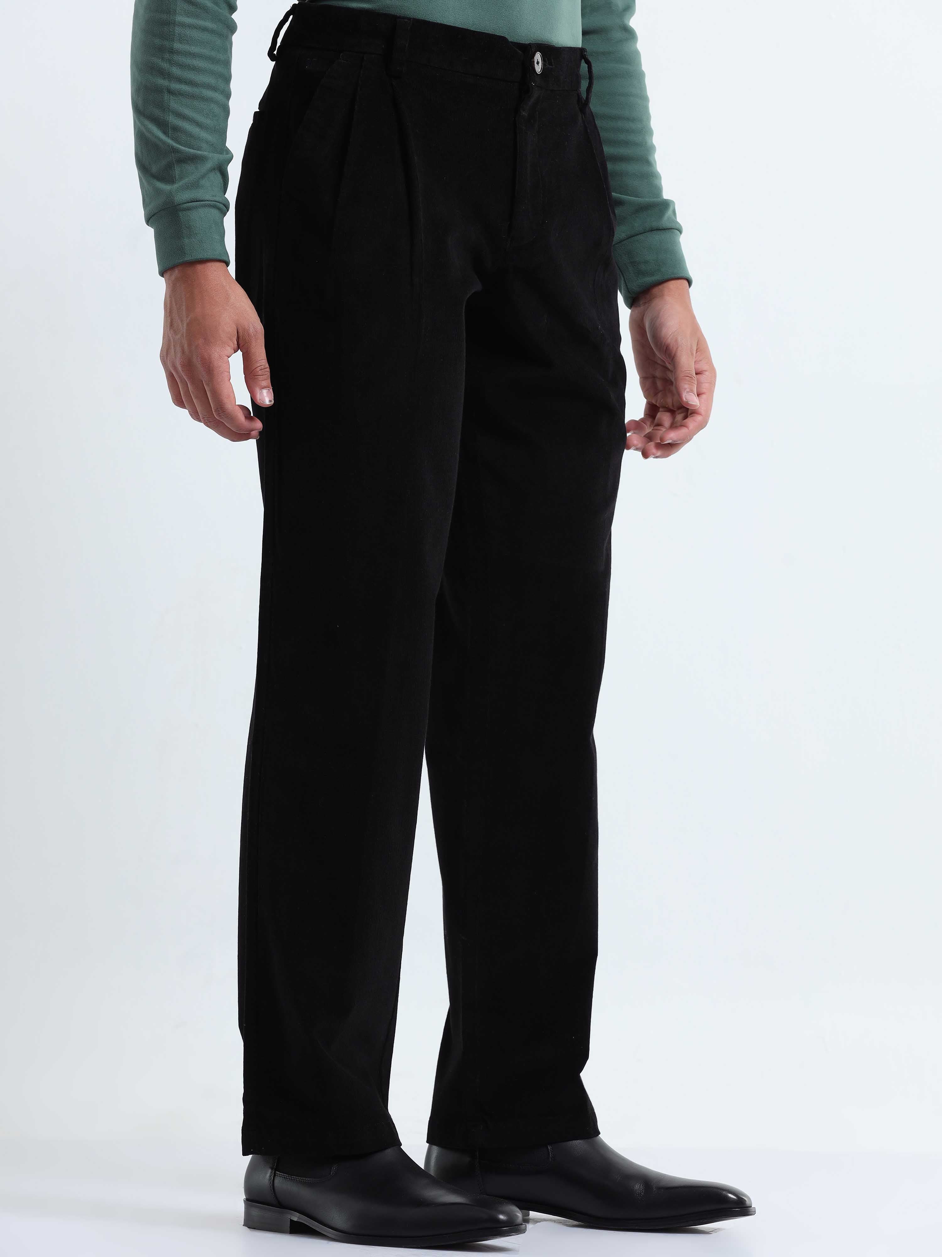 Relaxed Fit Mens Black Corduroy Pants