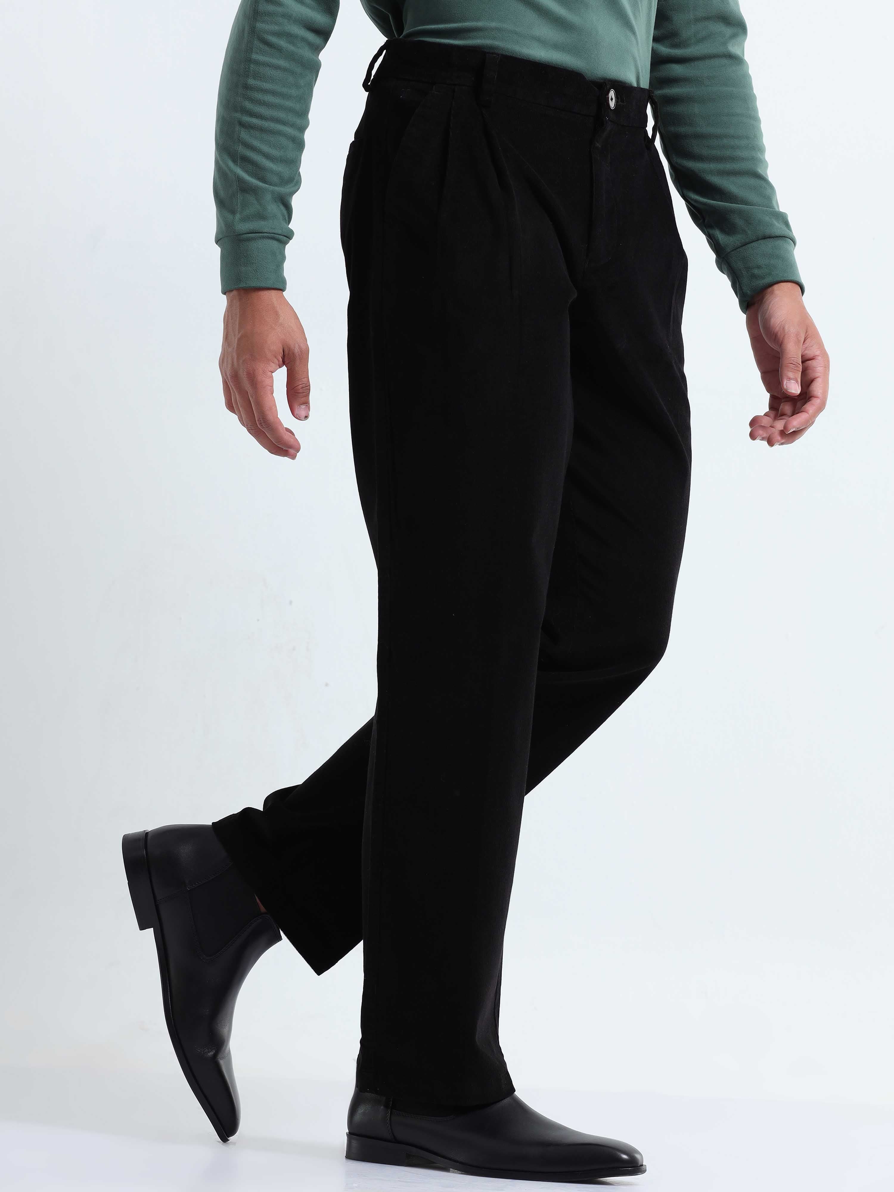 Relaxed Fit Mens Black Corduroy Pants