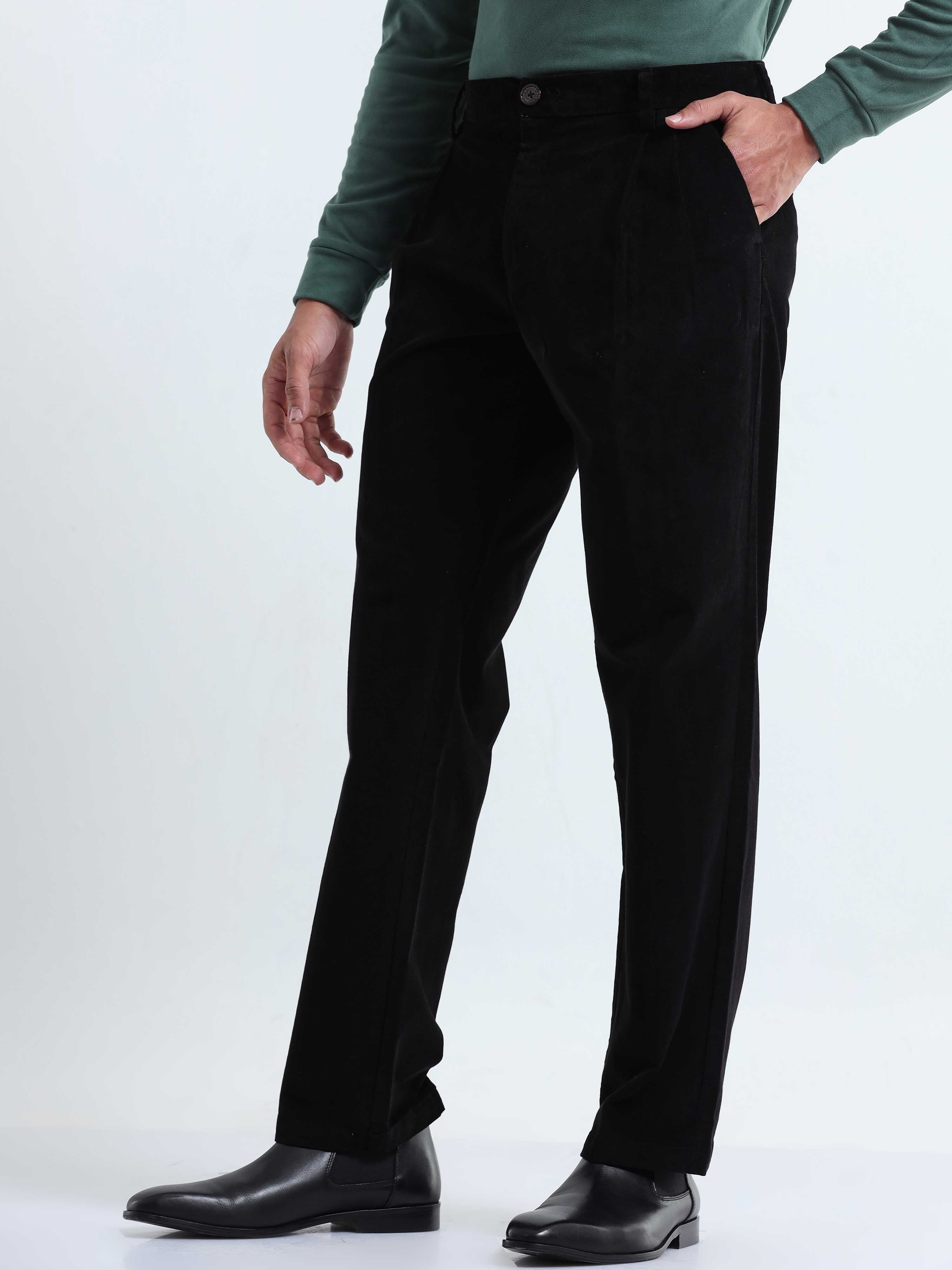 Relaxed Fit Mens Black Corduroy Pants