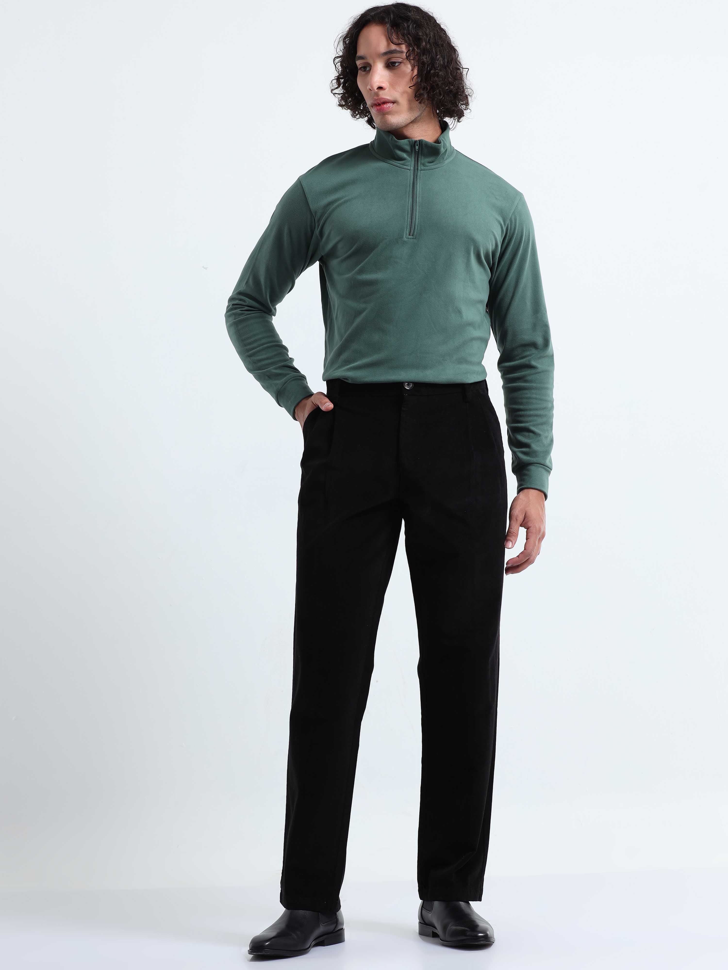 Relaxed Fit Mens Black Corduroy Pants