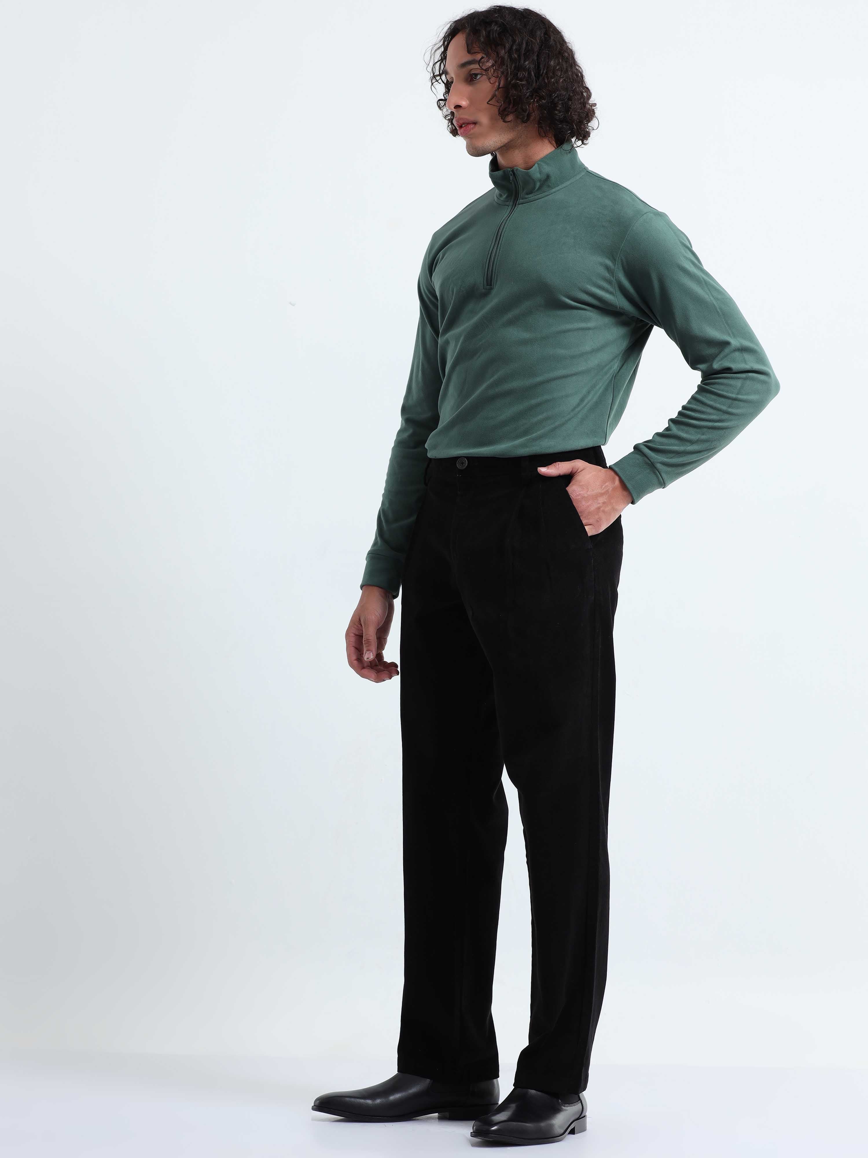 Relaxed Fit Mens Black Corduroy Pants