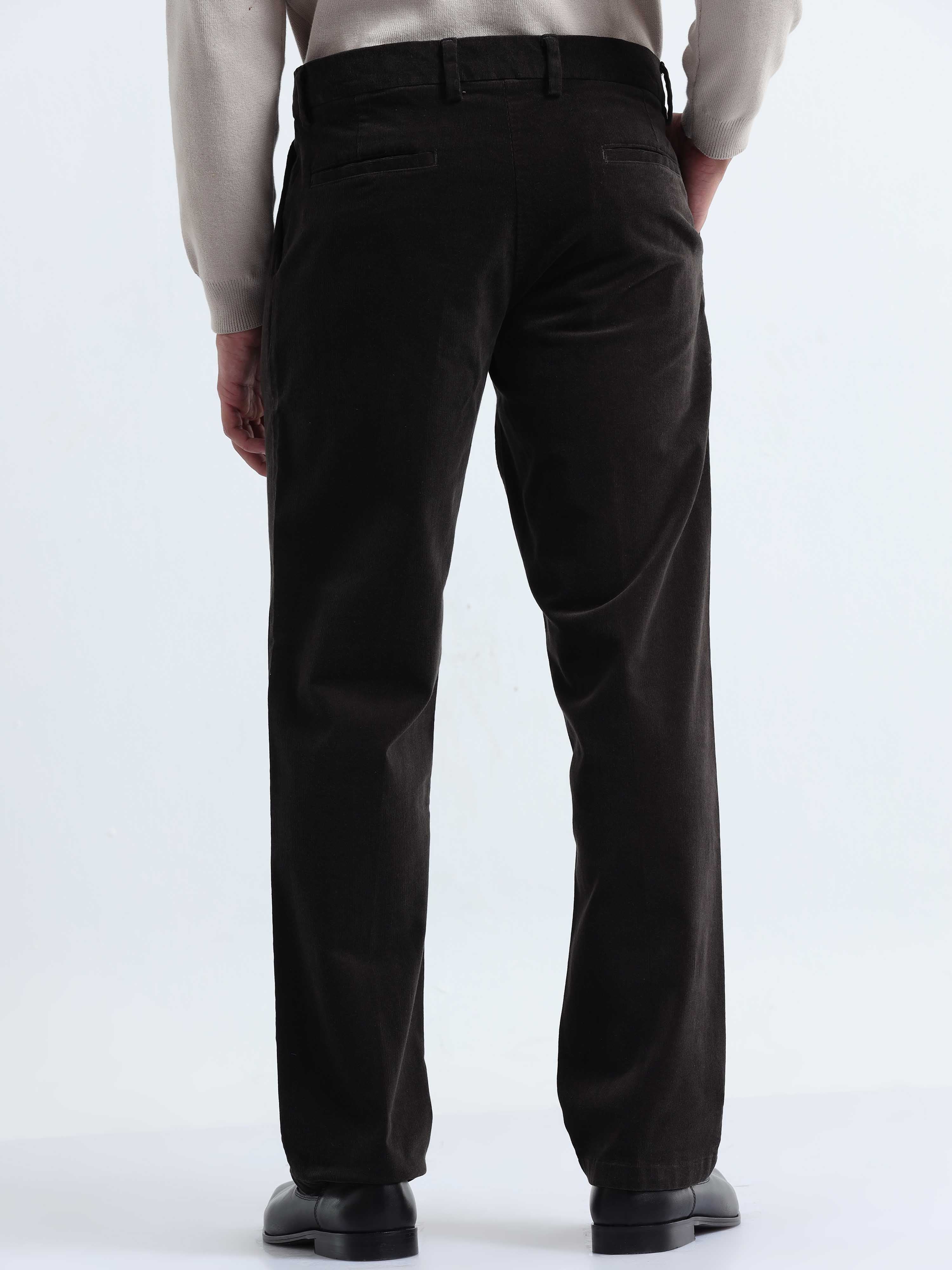 Dark Olive Relaxed Fit Pleated Mens Corduroy Pants