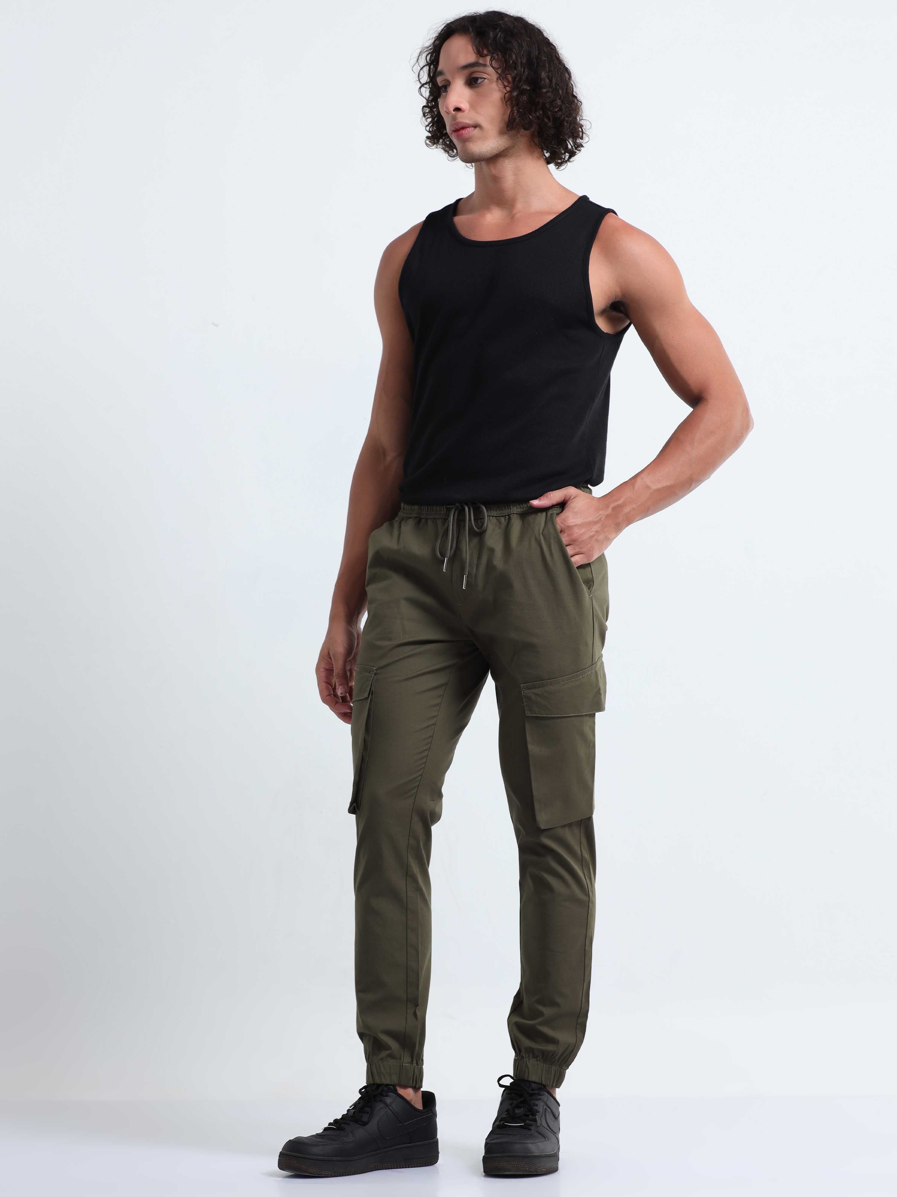 Olive Cargo Joggers for Men