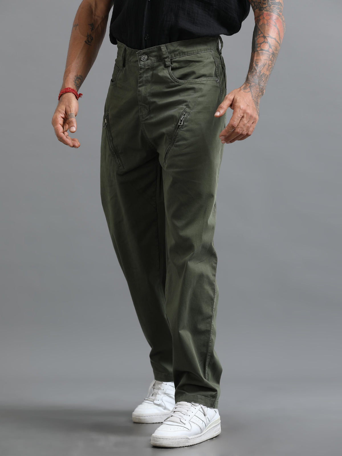 Olive Loose Fit Formal Pants for Men detail view - Milano Zip Trouser by Italian Colony