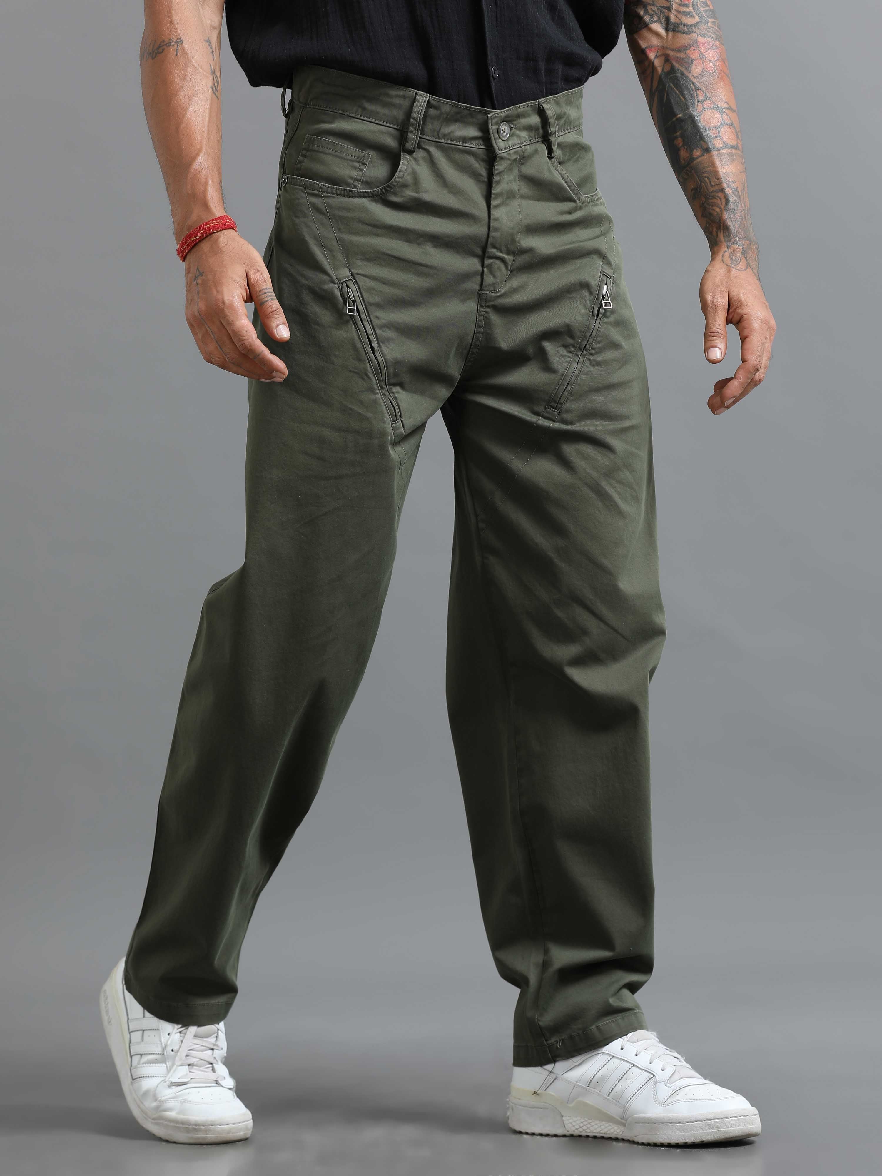 Milano Zip Trouser In Olive