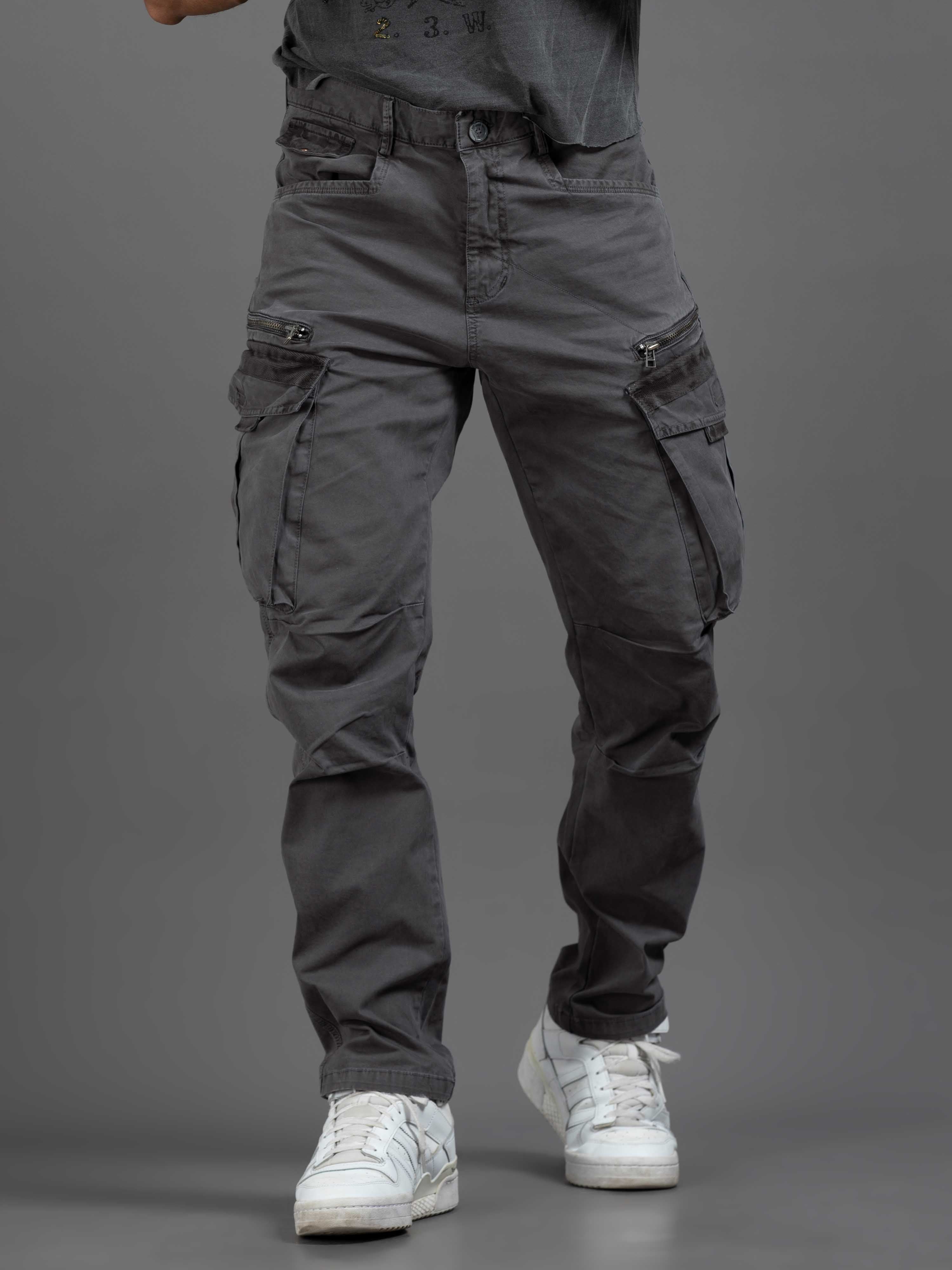 Rugged Zip Cargo Pants In Ash Grey