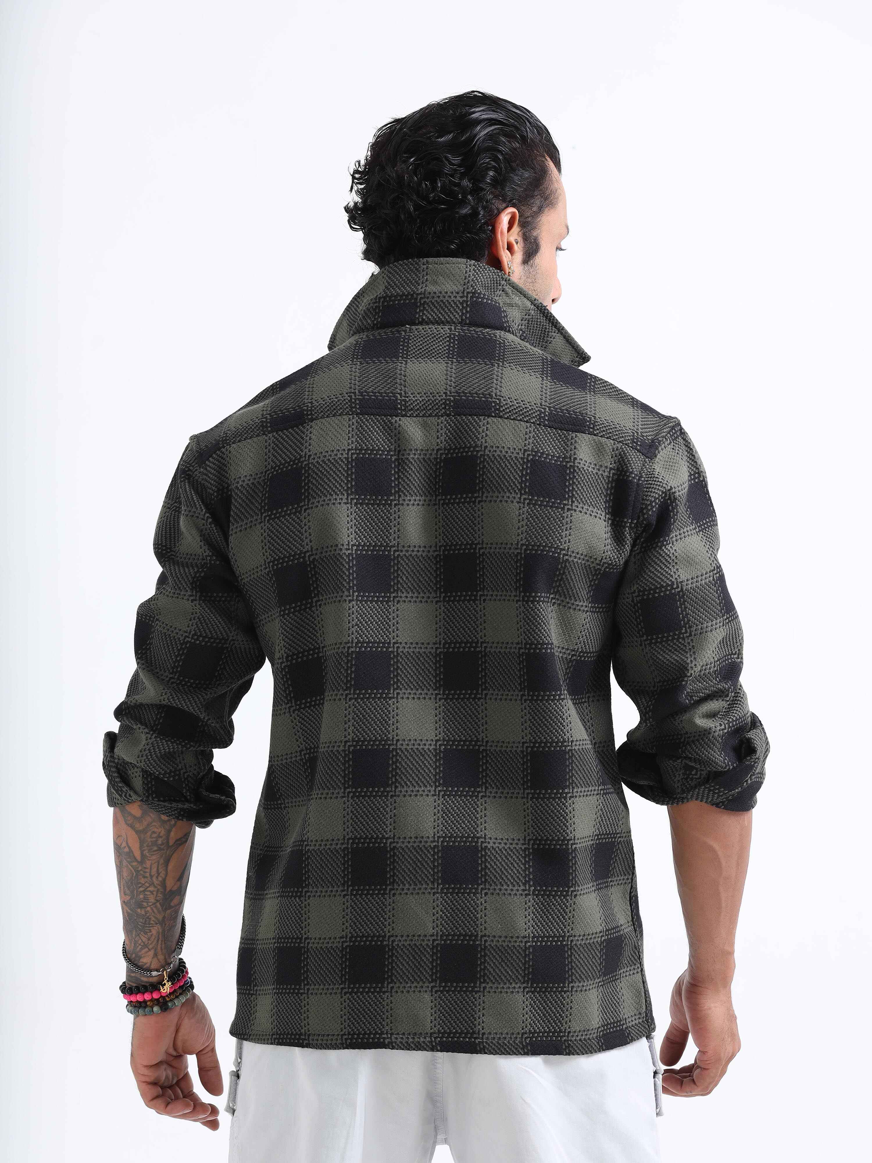 Check Cuban Shacket In Green for Men
