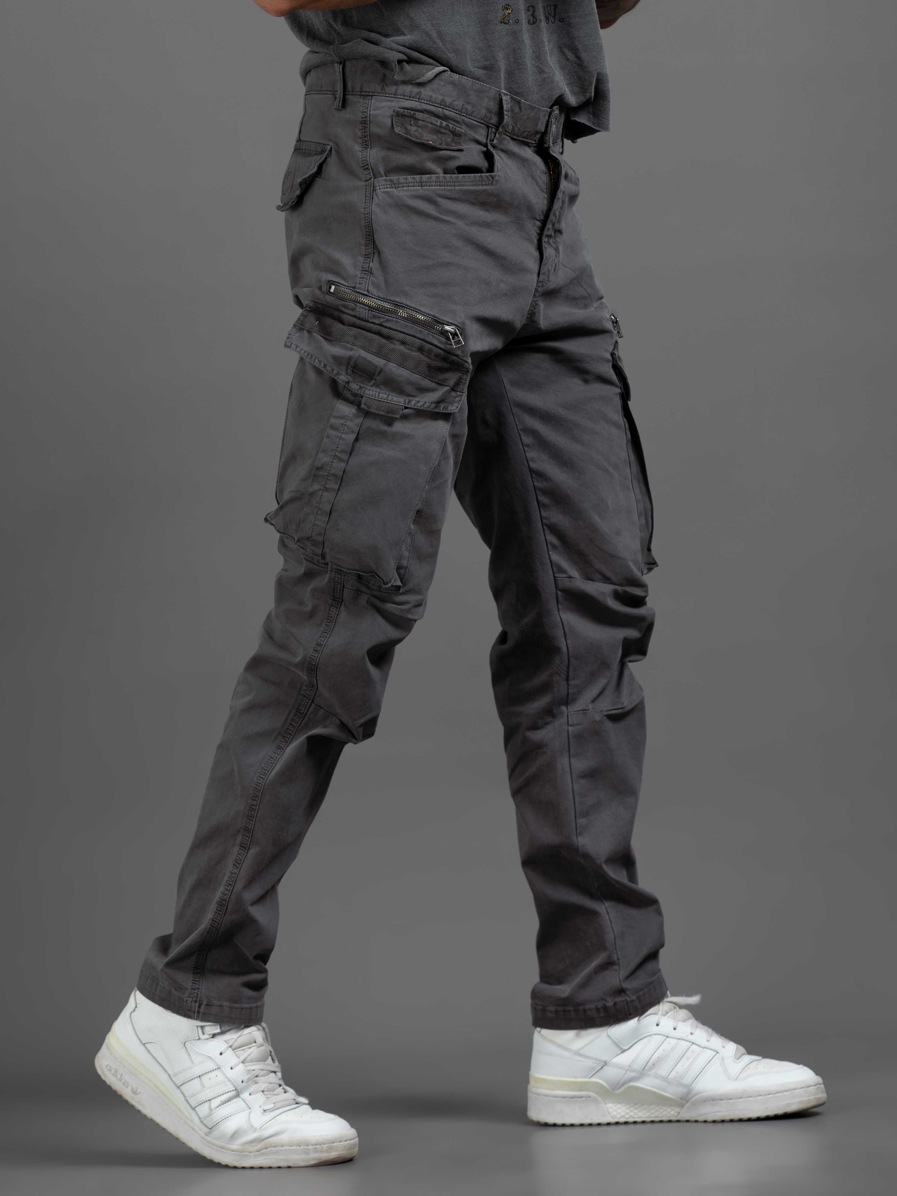 Rugged Zip Cargo Pants In Ash Grey