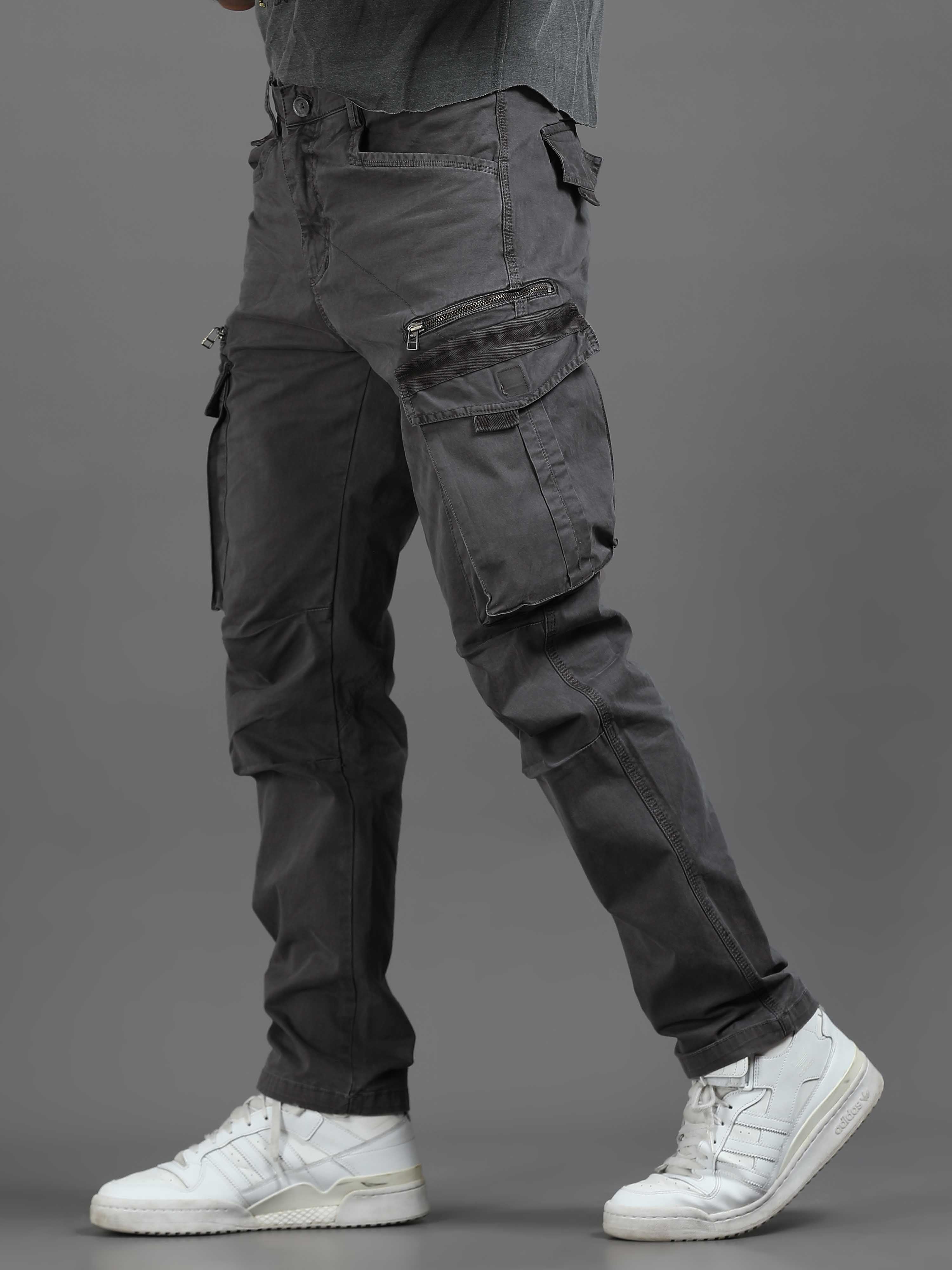 Rugged Zip Cargo Pants In Ash Grey