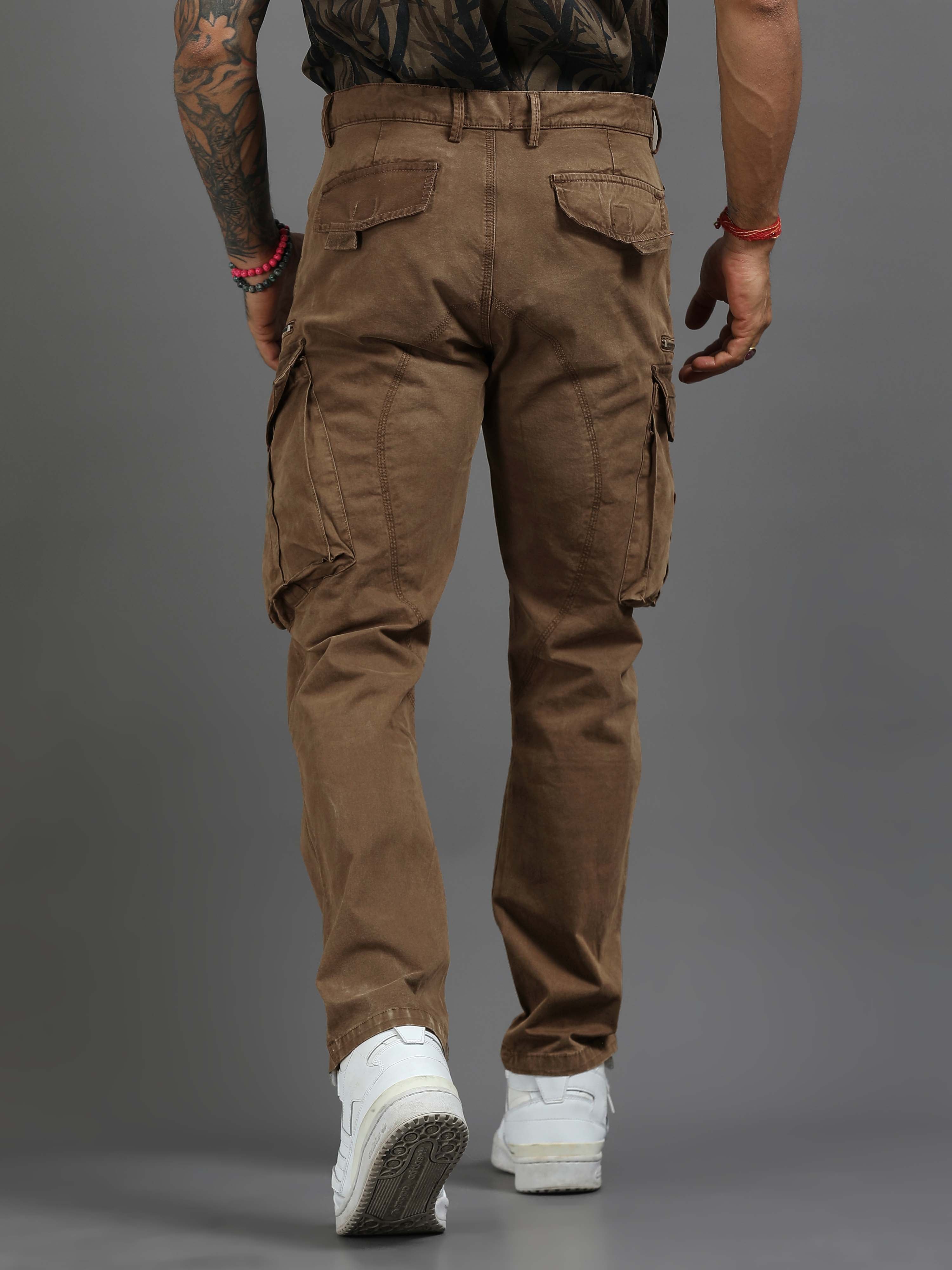 Rugged Zip Cargo Pants In Brown