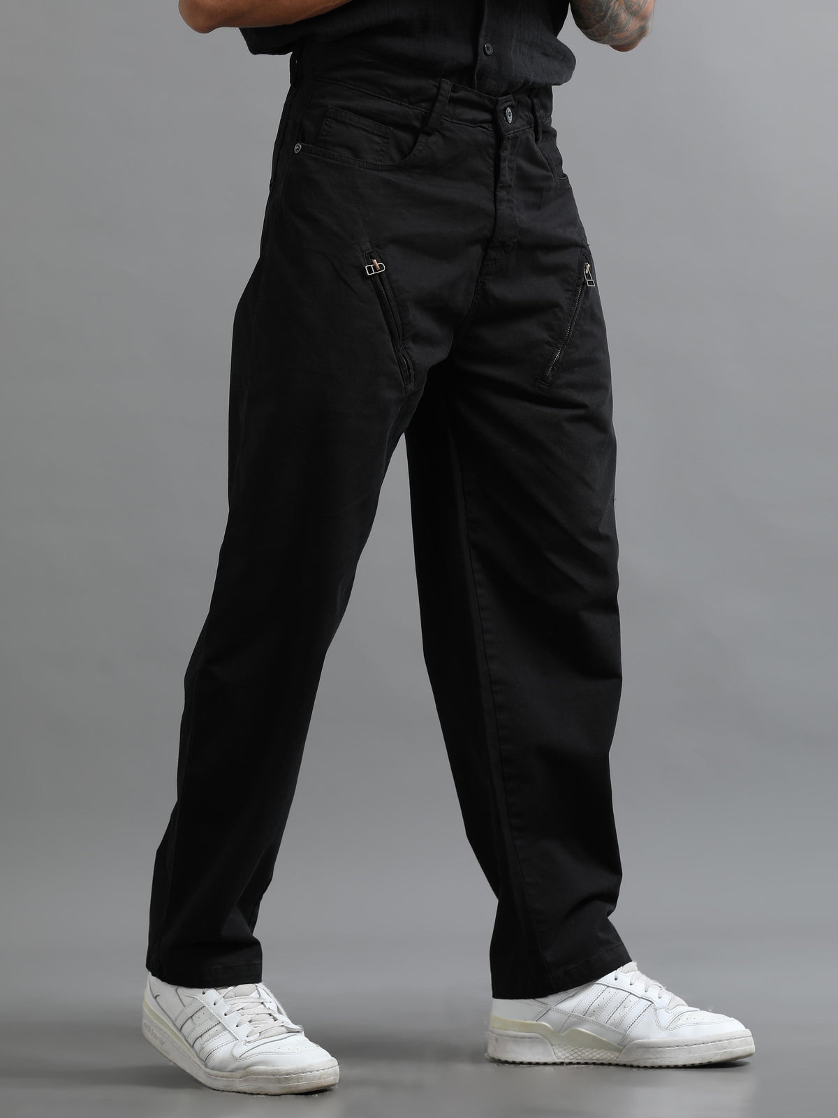 Black Loose Fit Formal Pants for Men front view - Milano Zip Trouser by Italian Colony
