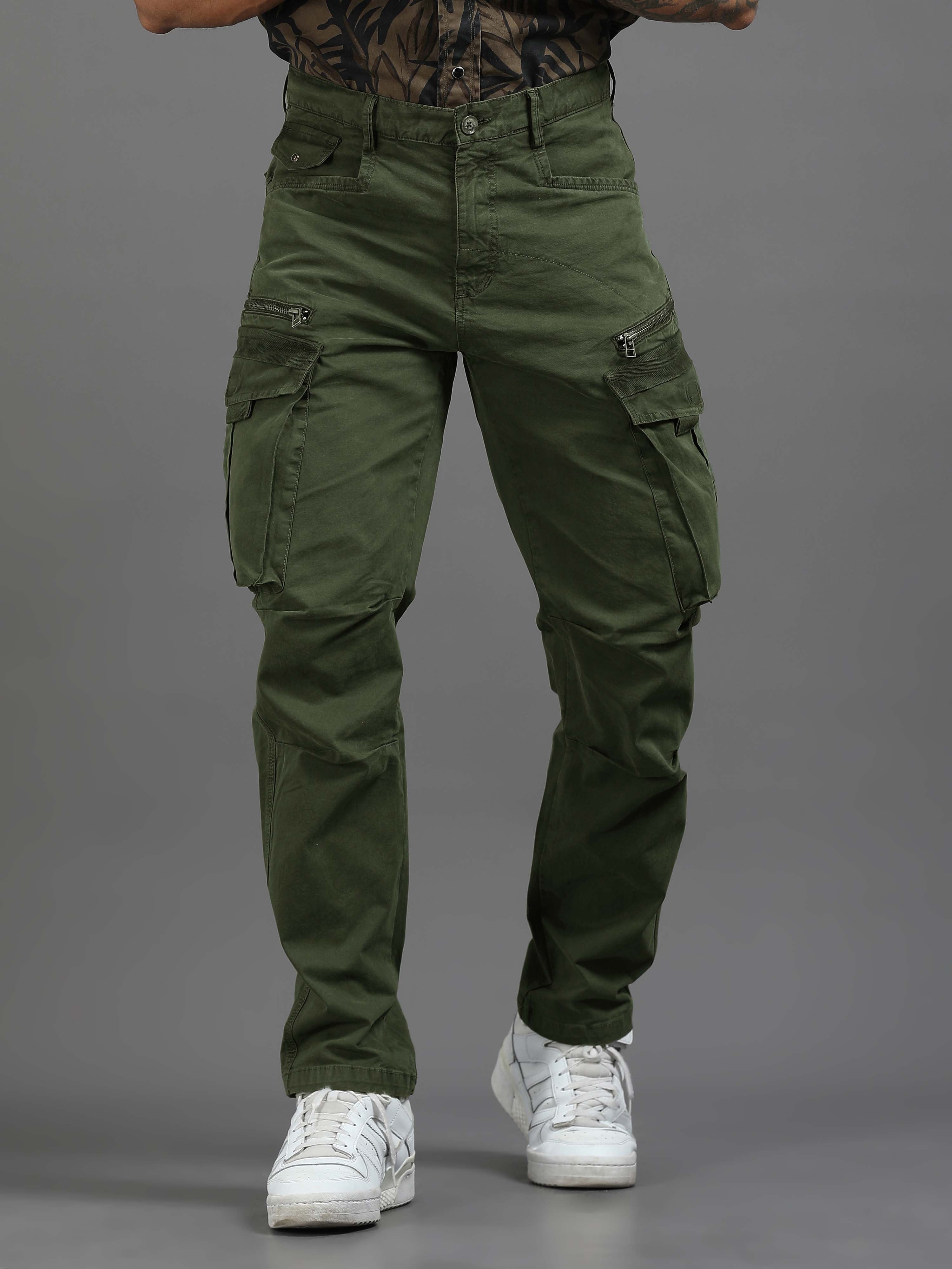 Rugged Zip Cargo Pants In Olive