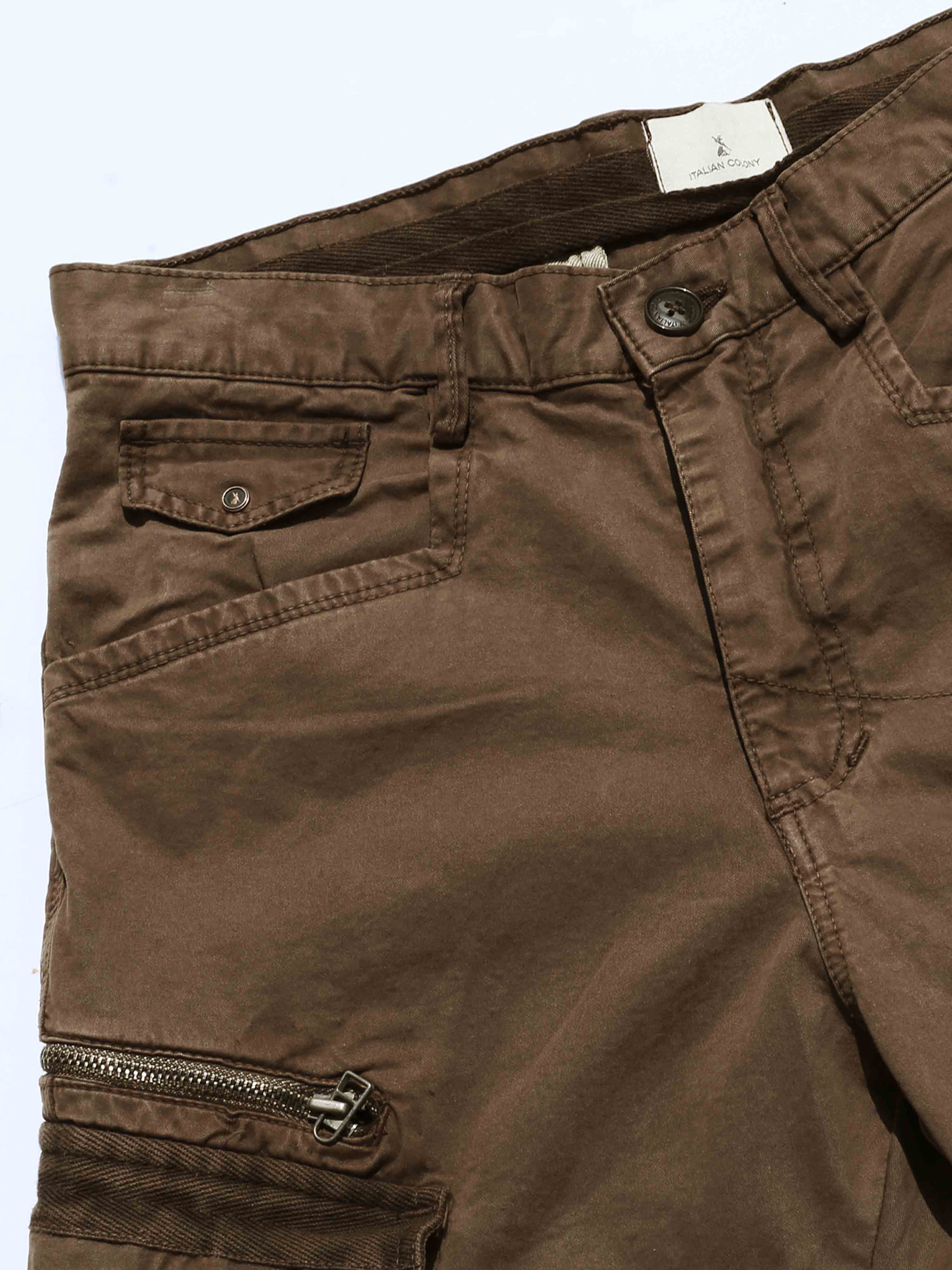 Rugged Zip Cargo Pants In Brown