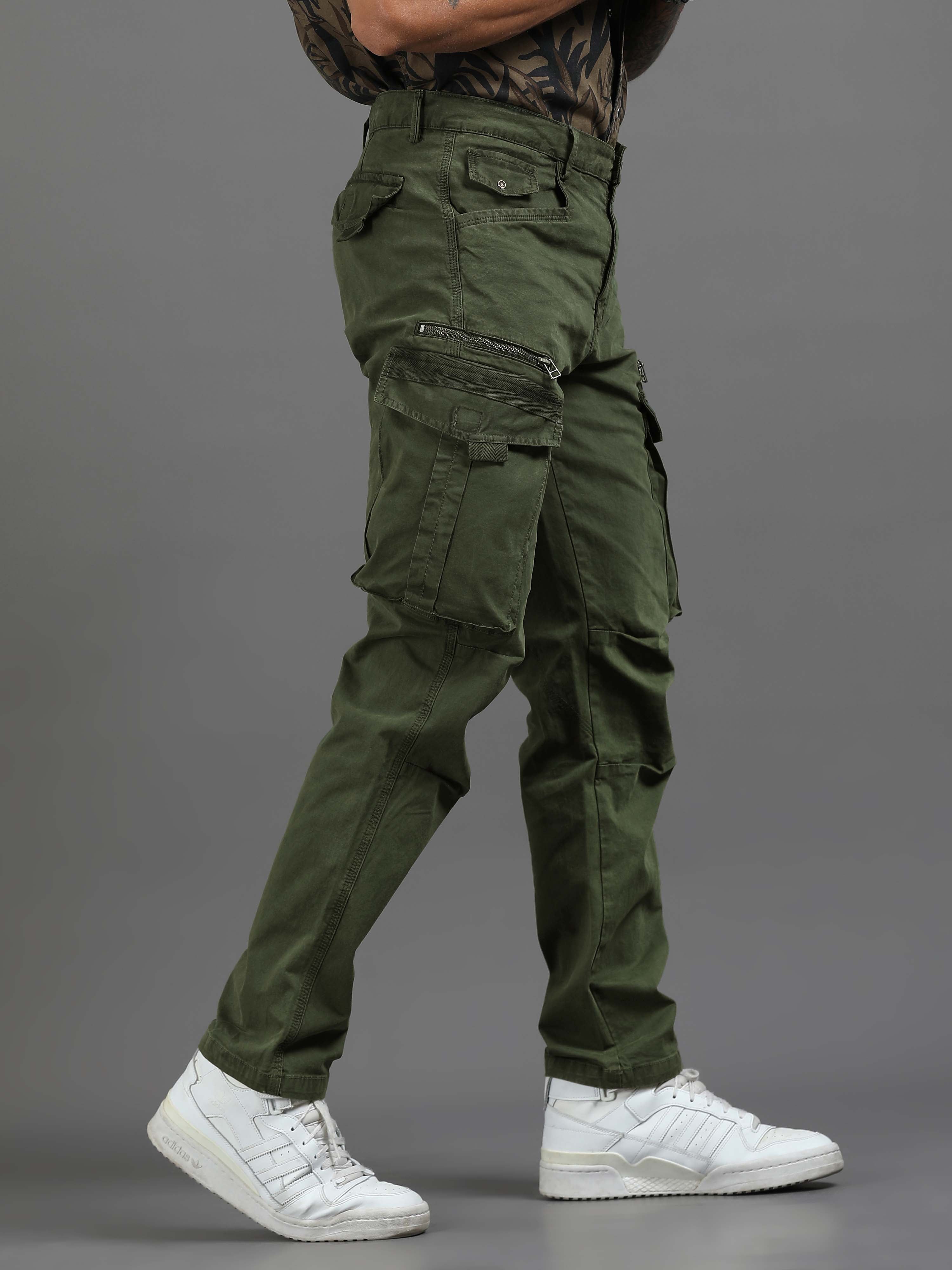 Rugged Zip Cargo Pants In Olive