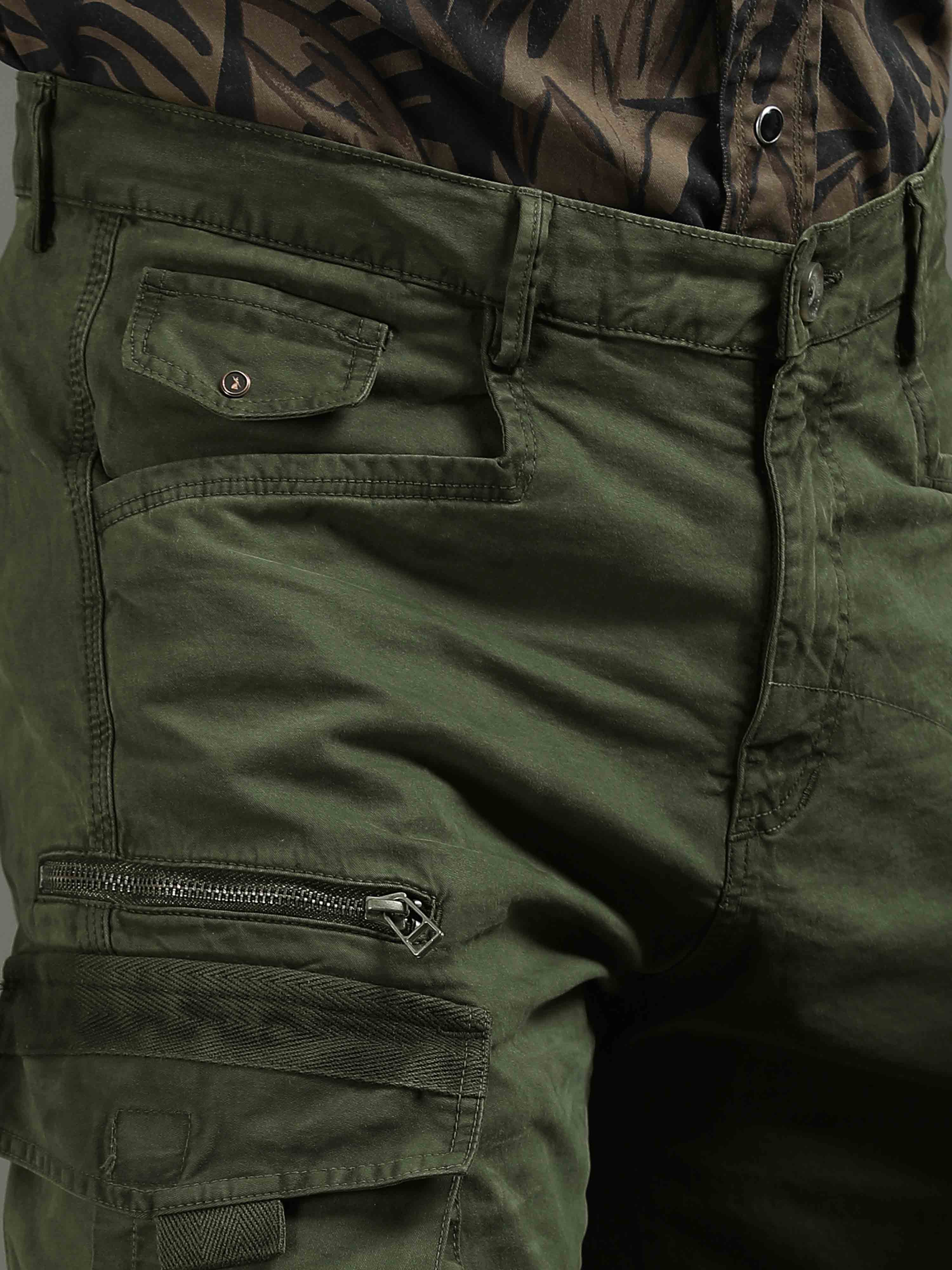 Rugged Zip Cargo Pants In Olive
