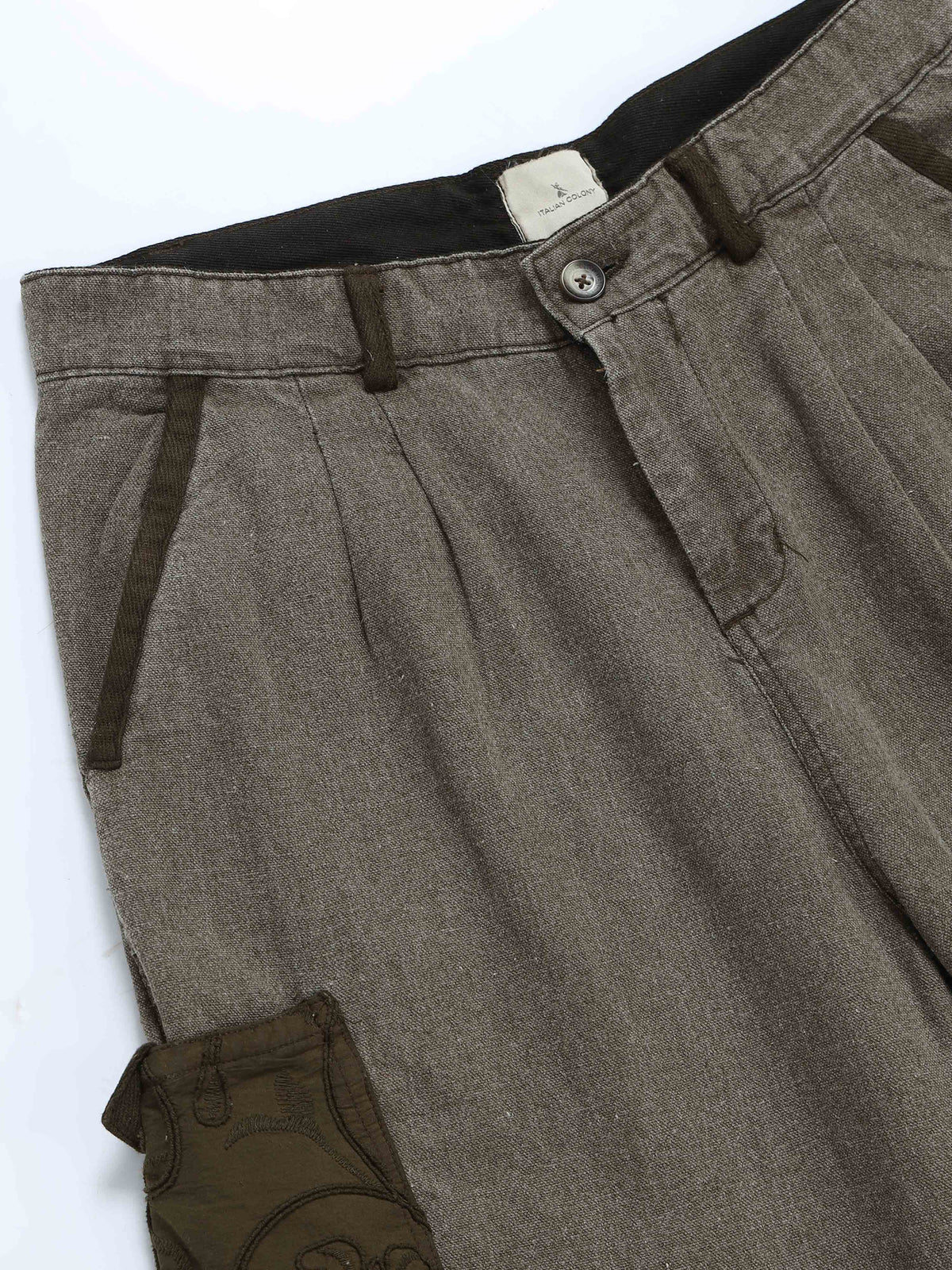 Olive Cargo Pants for Men detail view - Ecru Pleated Cargo Pant by Italian Colony