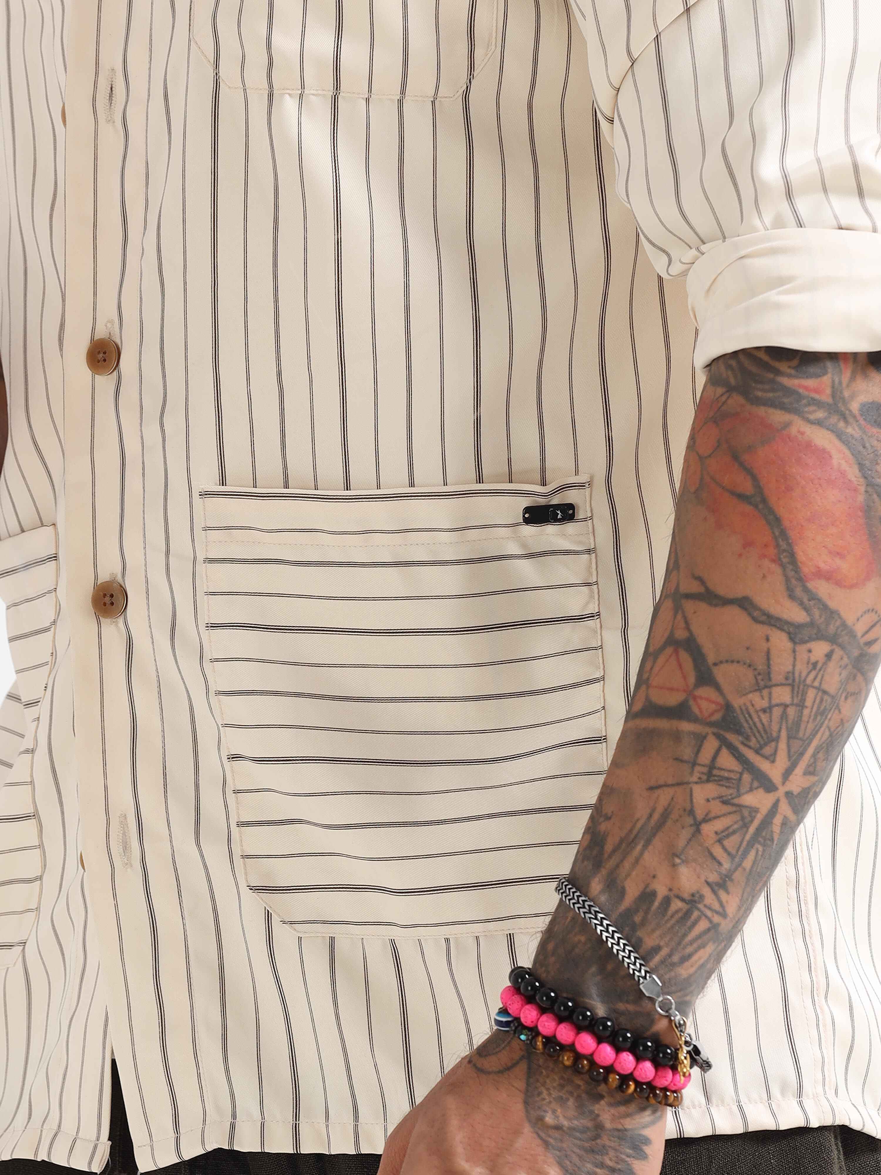 Stripe Shacket In Cream for men
