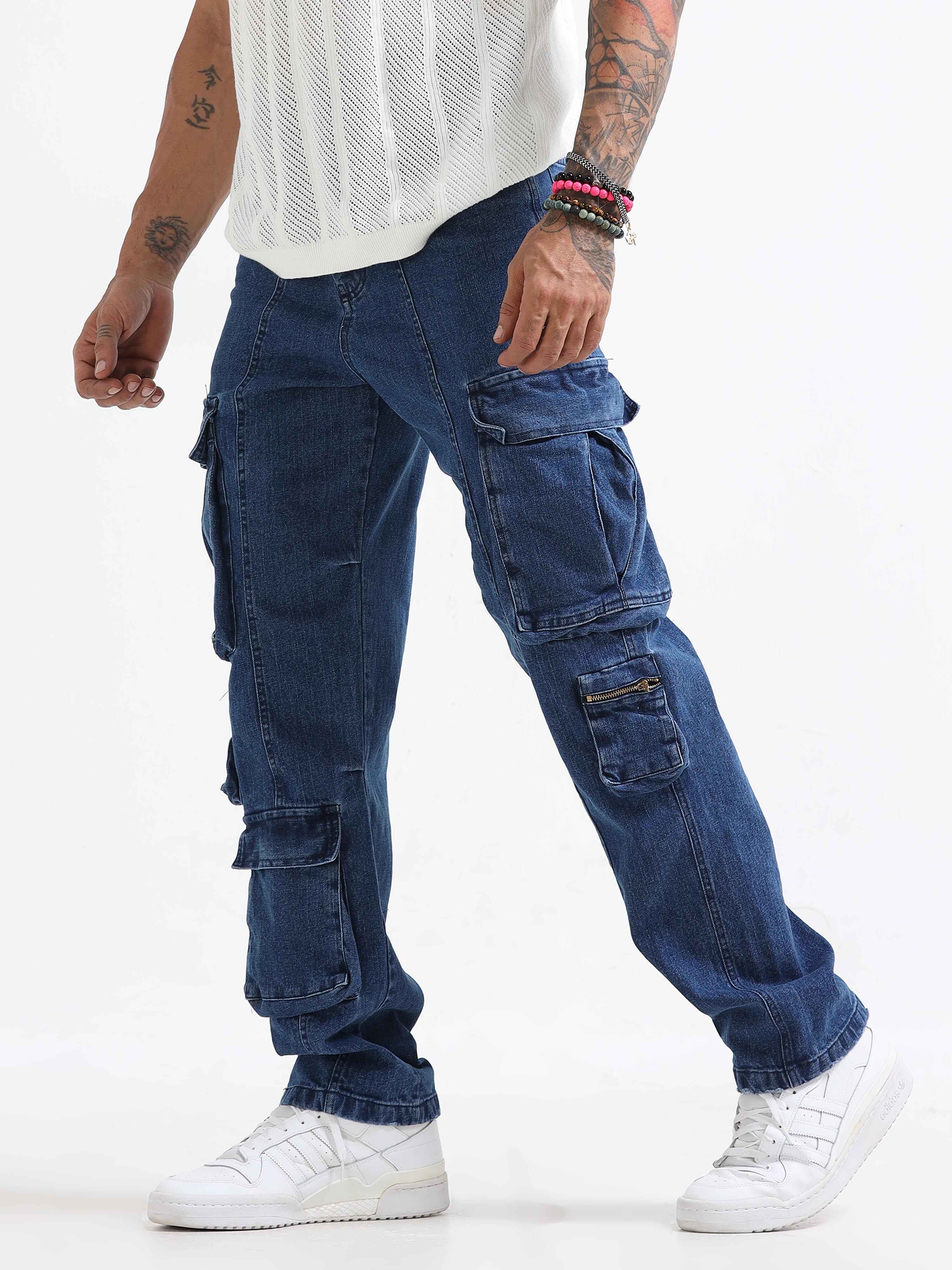 Utility Denim Cargo In Light Blue for men