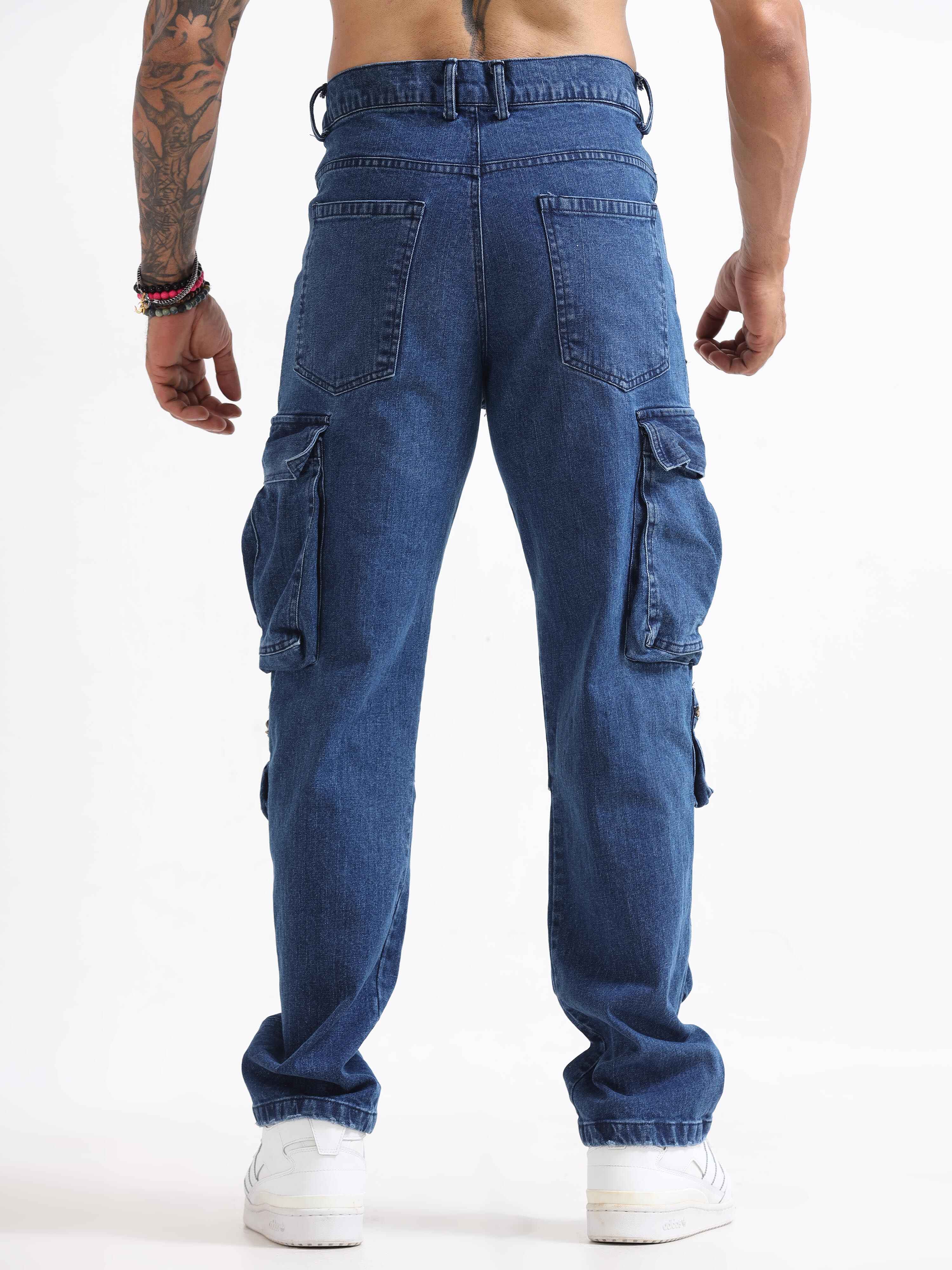 Utility Denim Cargo In Light Blue for men