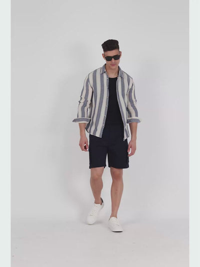 Soft Cotton Pleated Navy Cargo Shorts for Men