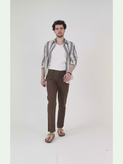 Raw Slub Fur Brown Pleated Pant for Men 