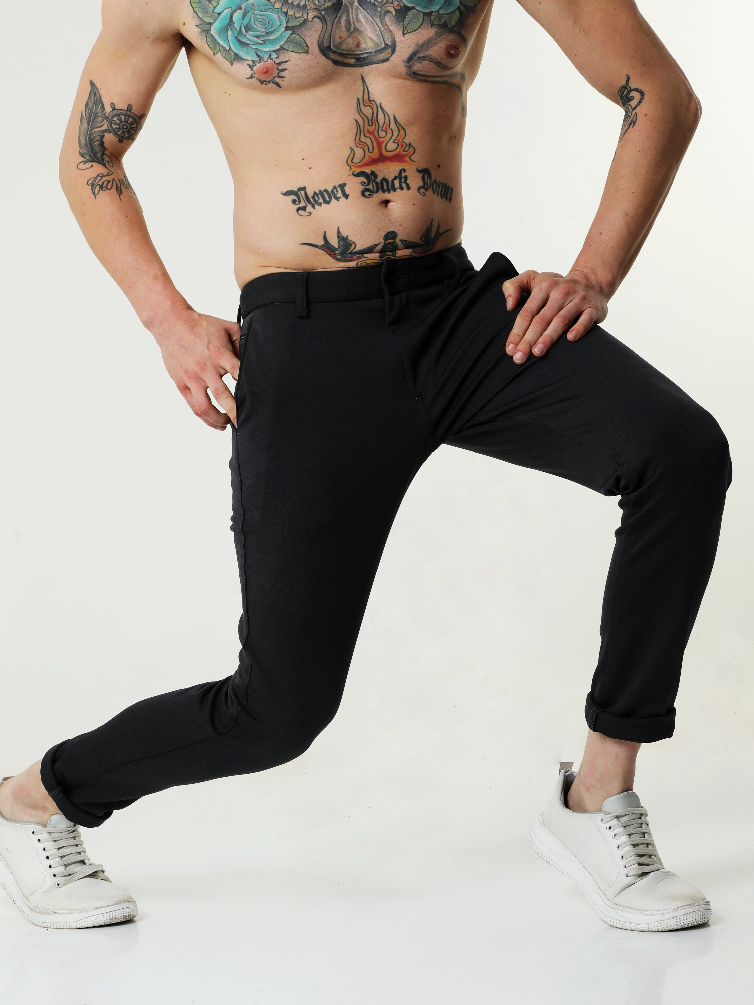 Stretchable Grease Black Lycra Trouser