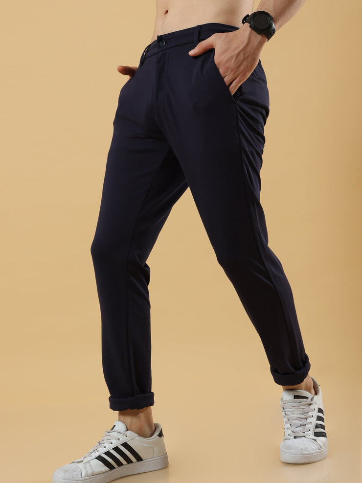 Tencel Stretchable Navy Blue Trousers